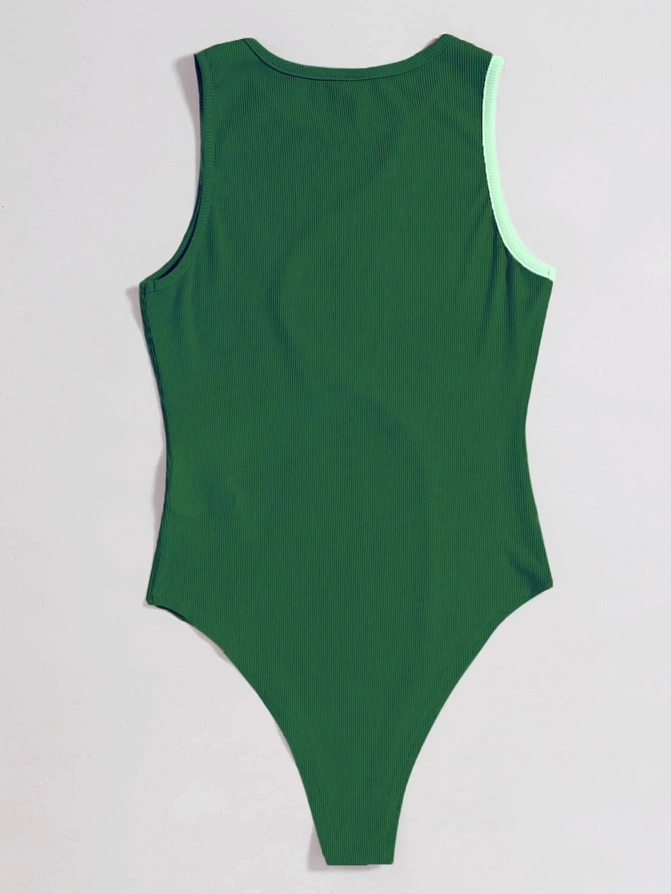 Two Tone Ribbed Knit Bodysuit-Comfy Jumpsuits