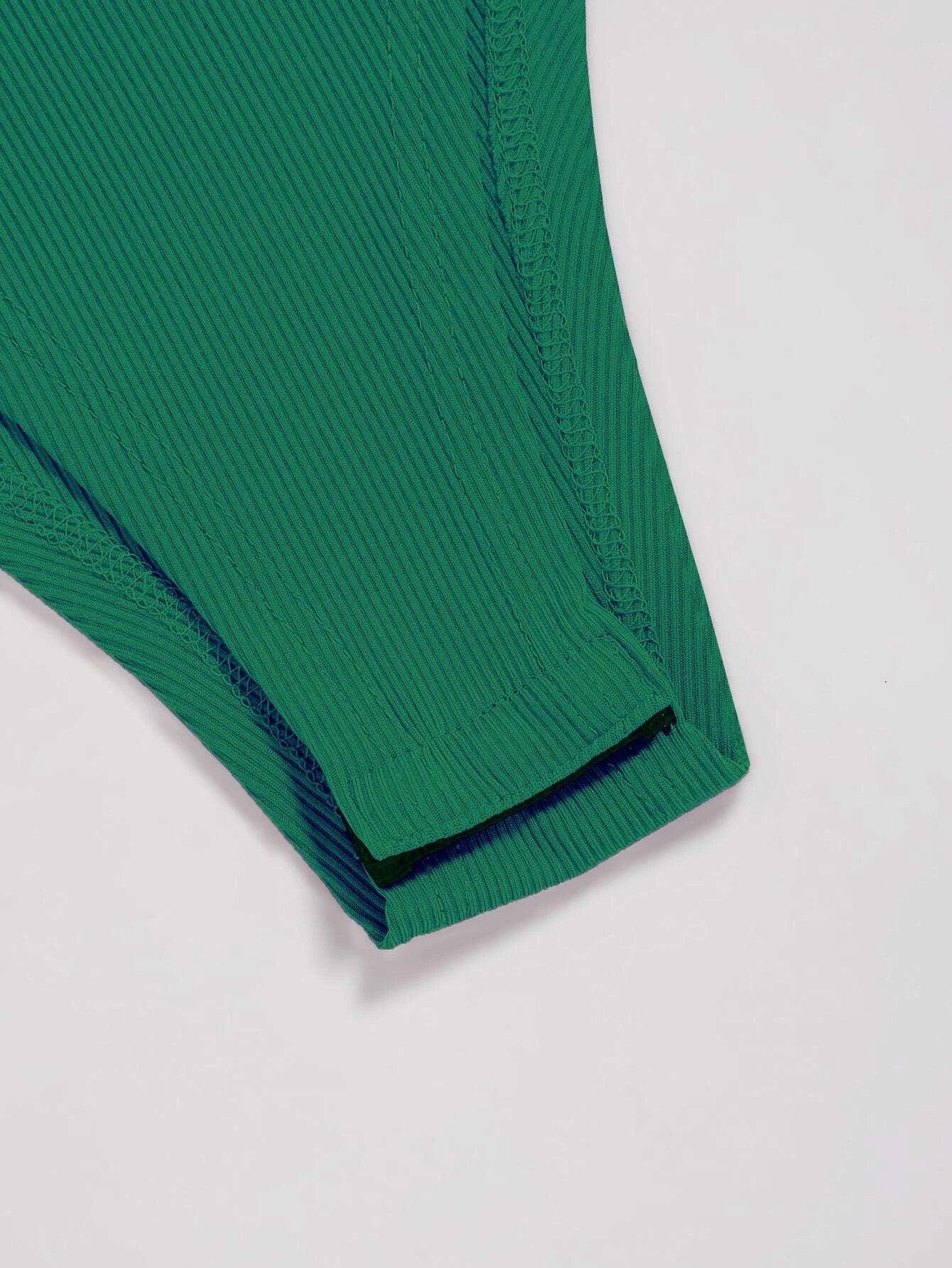 Two Tone Ribbed Knit Bodysuit-Comfy Jumpsuits