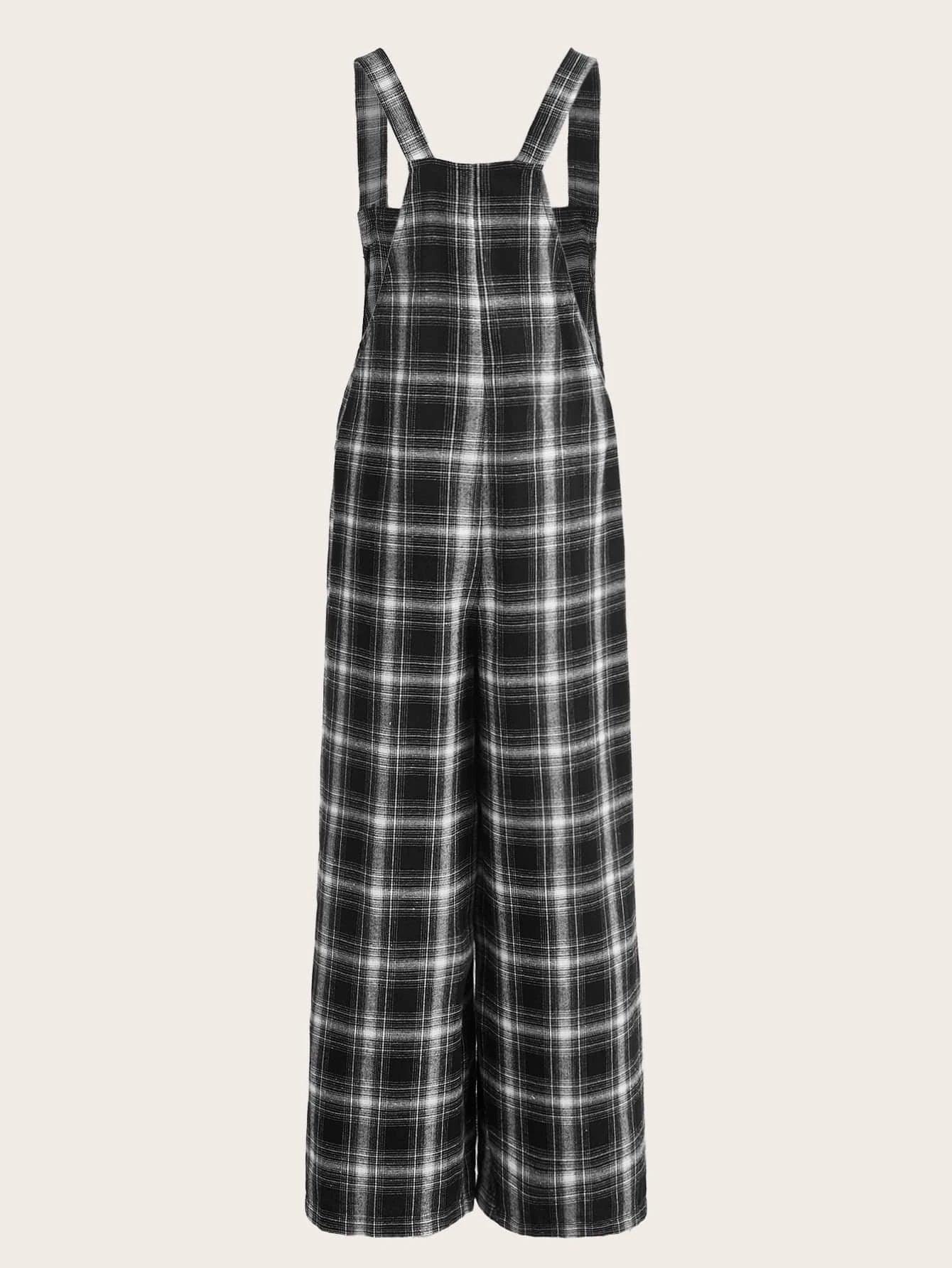Plaid Print Overall Jumpsuit Without Tee-Comfy Jumpsuits