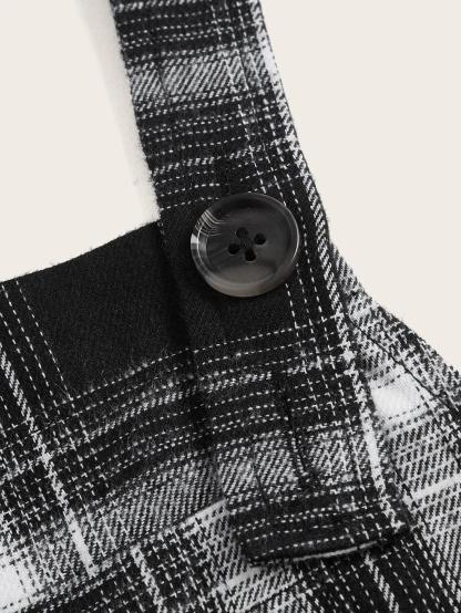 Plaid Print Overall Jumpsuit Without Tee-Comfy Jumpsuits