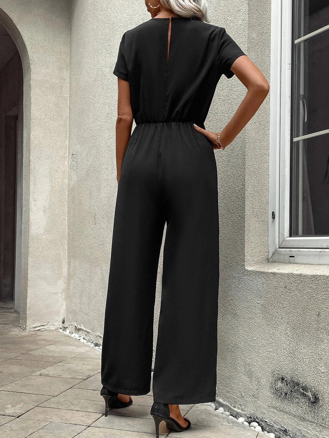 Tie Front Wide Bottom Jumpsuit-Comfy Jumpsuits