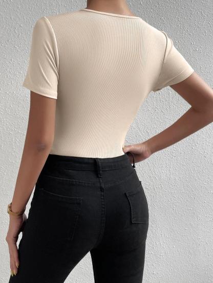 Solid Ribbed Knit Bodysuits-Comfy Jumpsuits