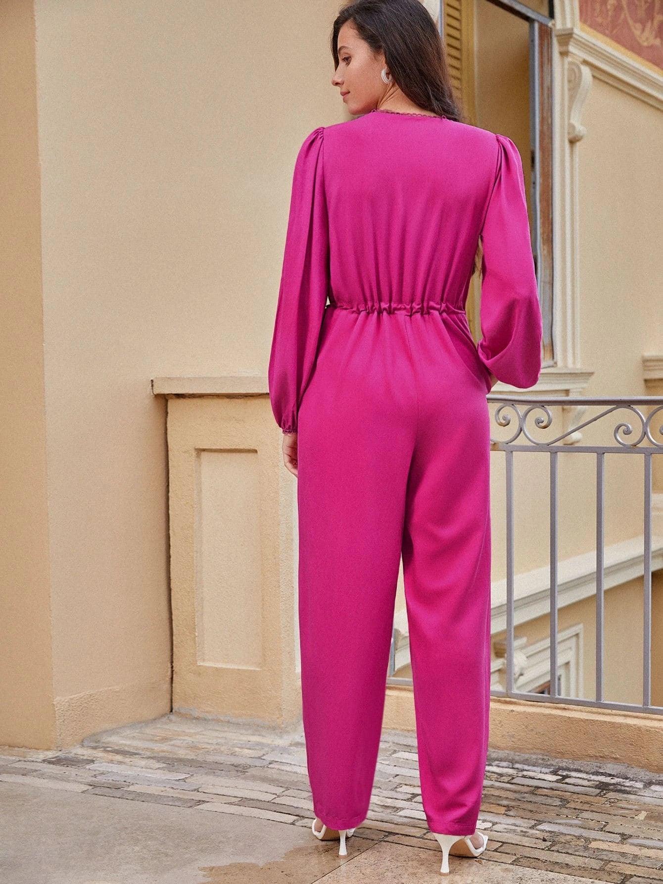 Bishop Sleeve Drawstring Jumpsuit-Comfy Jumpsuits