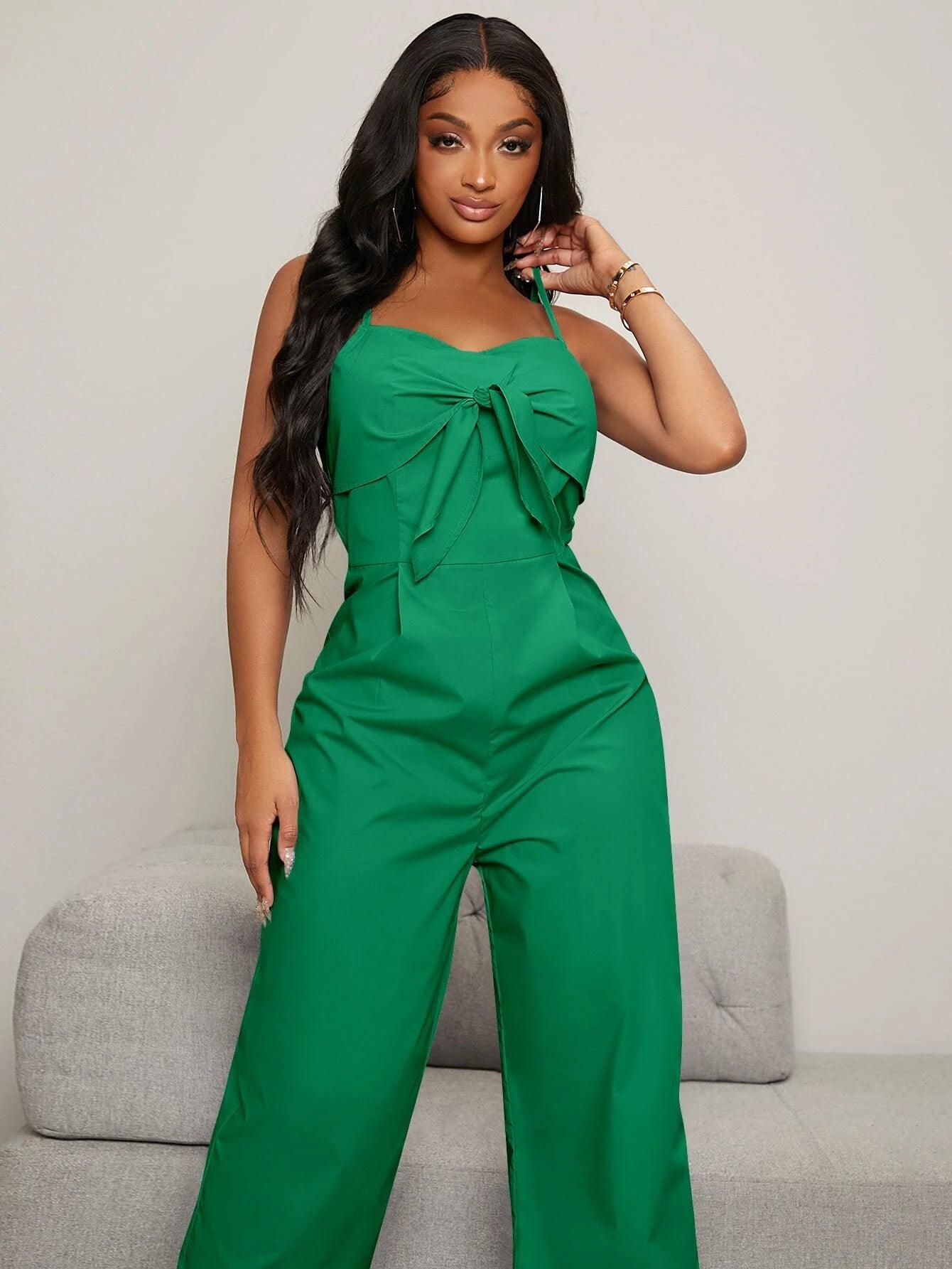 Square Neck Tie Front Cami Jumpsuit-Comfy Jumpsuits