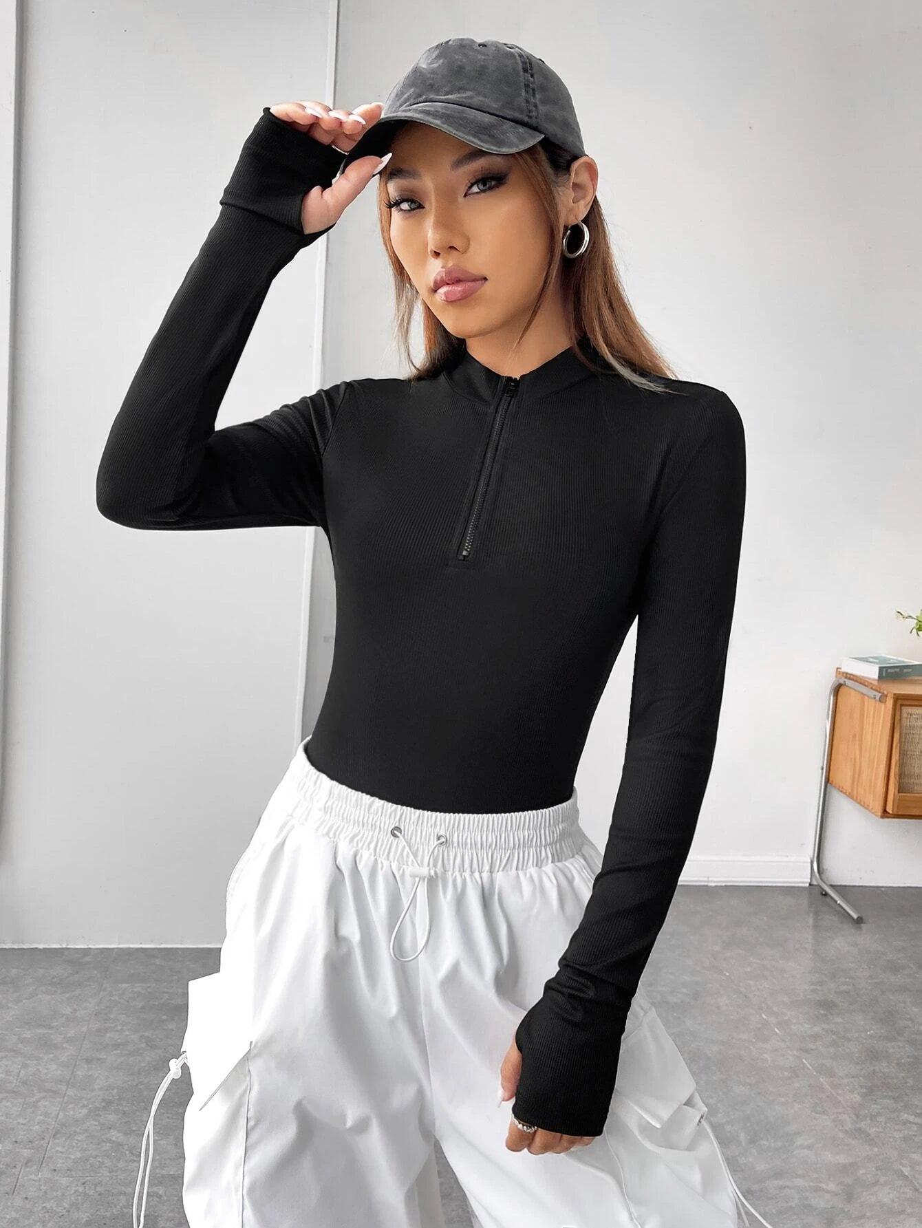 Thumbholes Slim Fit Tee Bodysuit-Comfy Jumpsuits