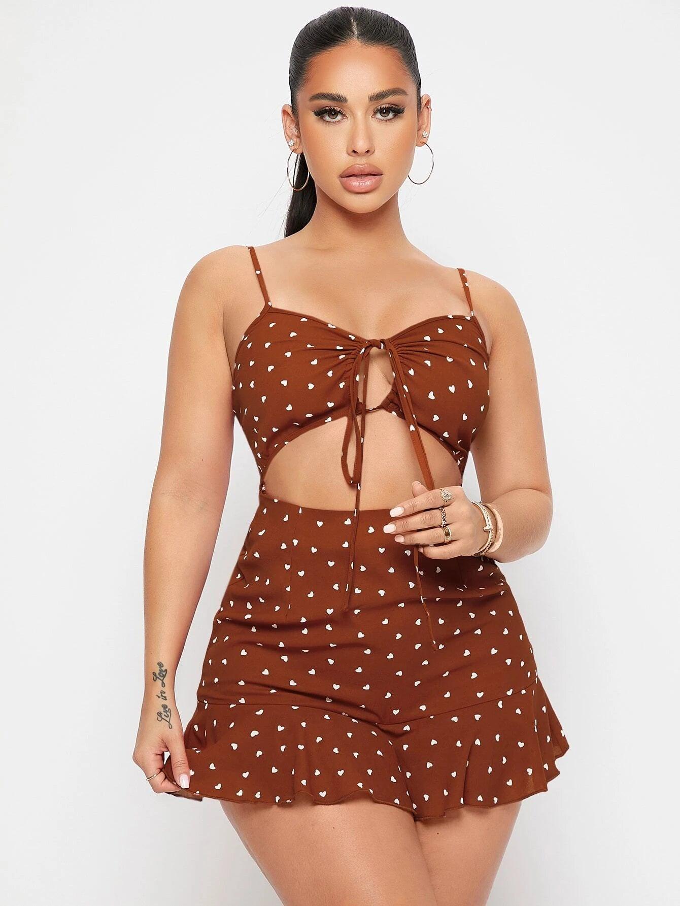 Printed Tie Front Short Romper-Comfy Jumpsuits