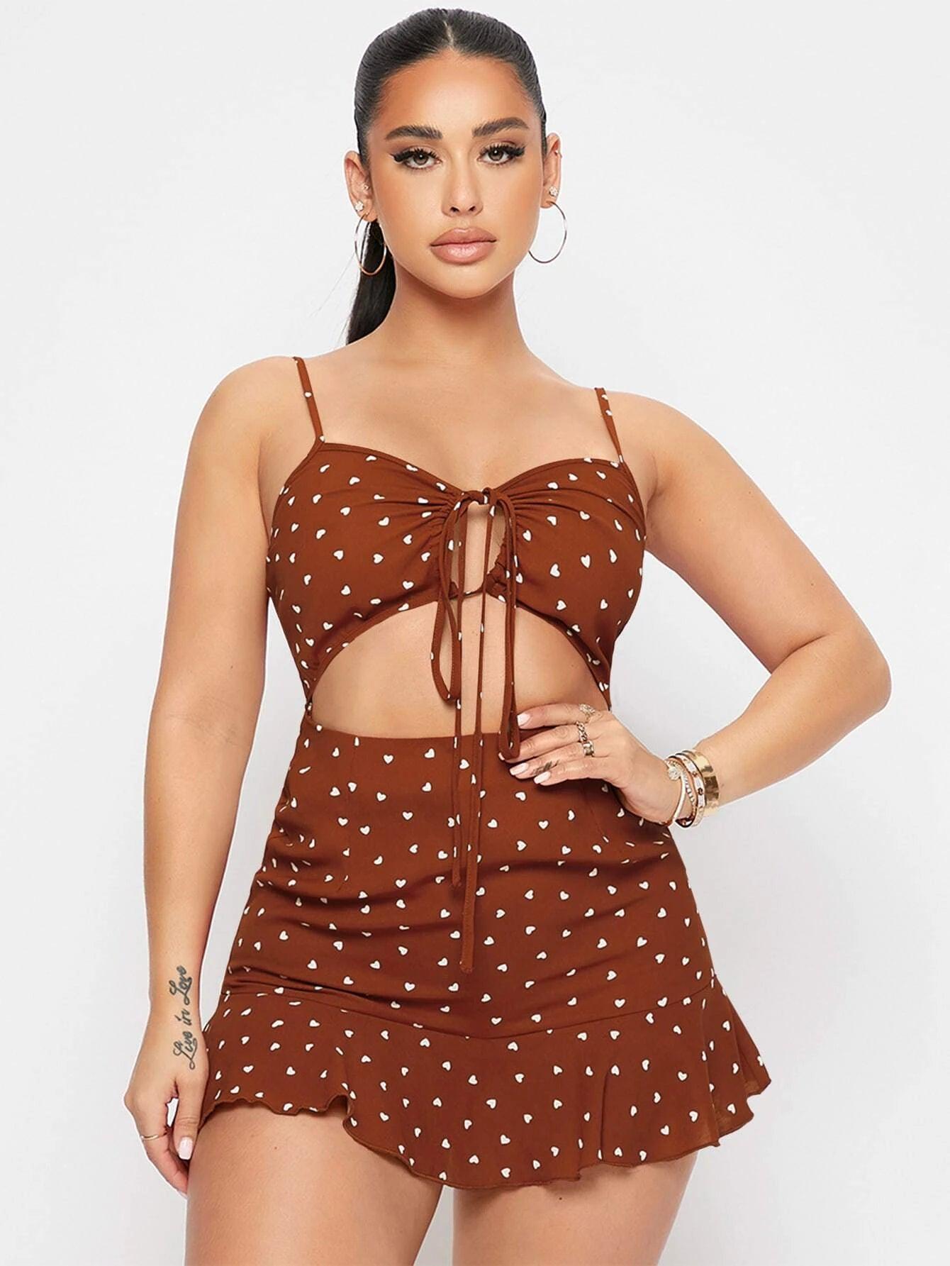 Printed Tie Front Short Romper-Comfy Jumpsuits