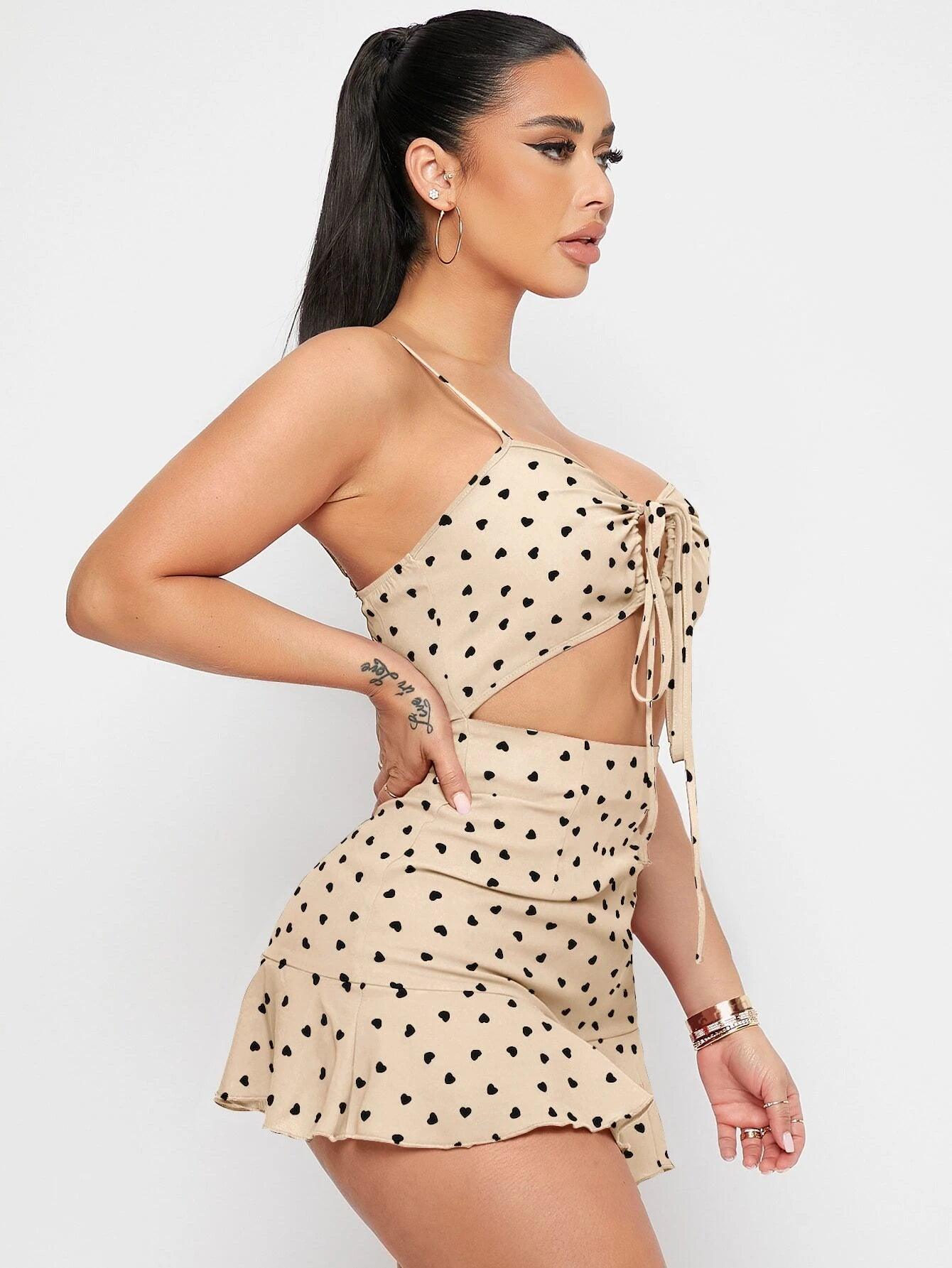 Printed Tie Front Short Romper-Comfy Jumpsuits