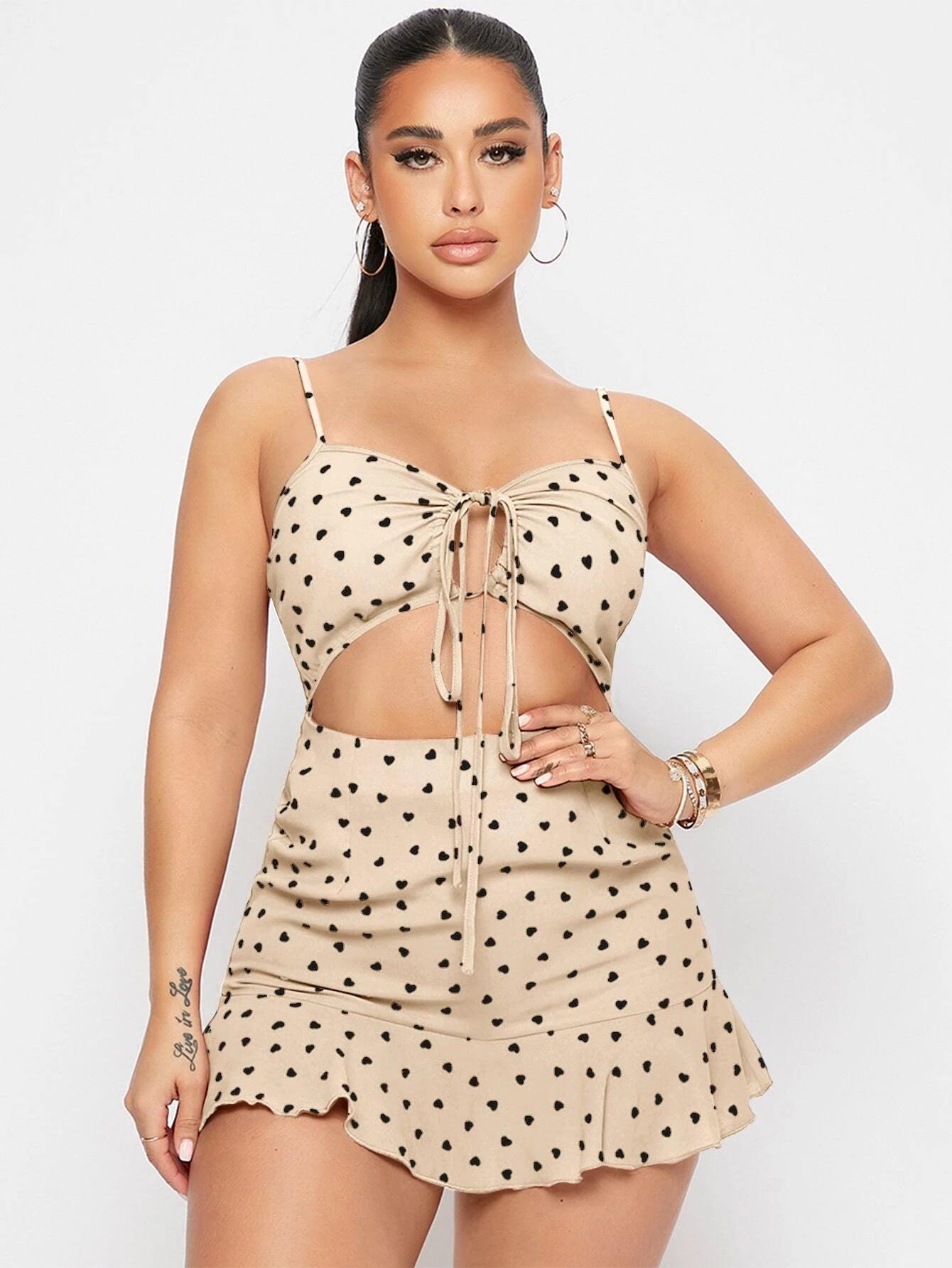 Printed Tie Front Short Romper-Comfy Jumpsuits