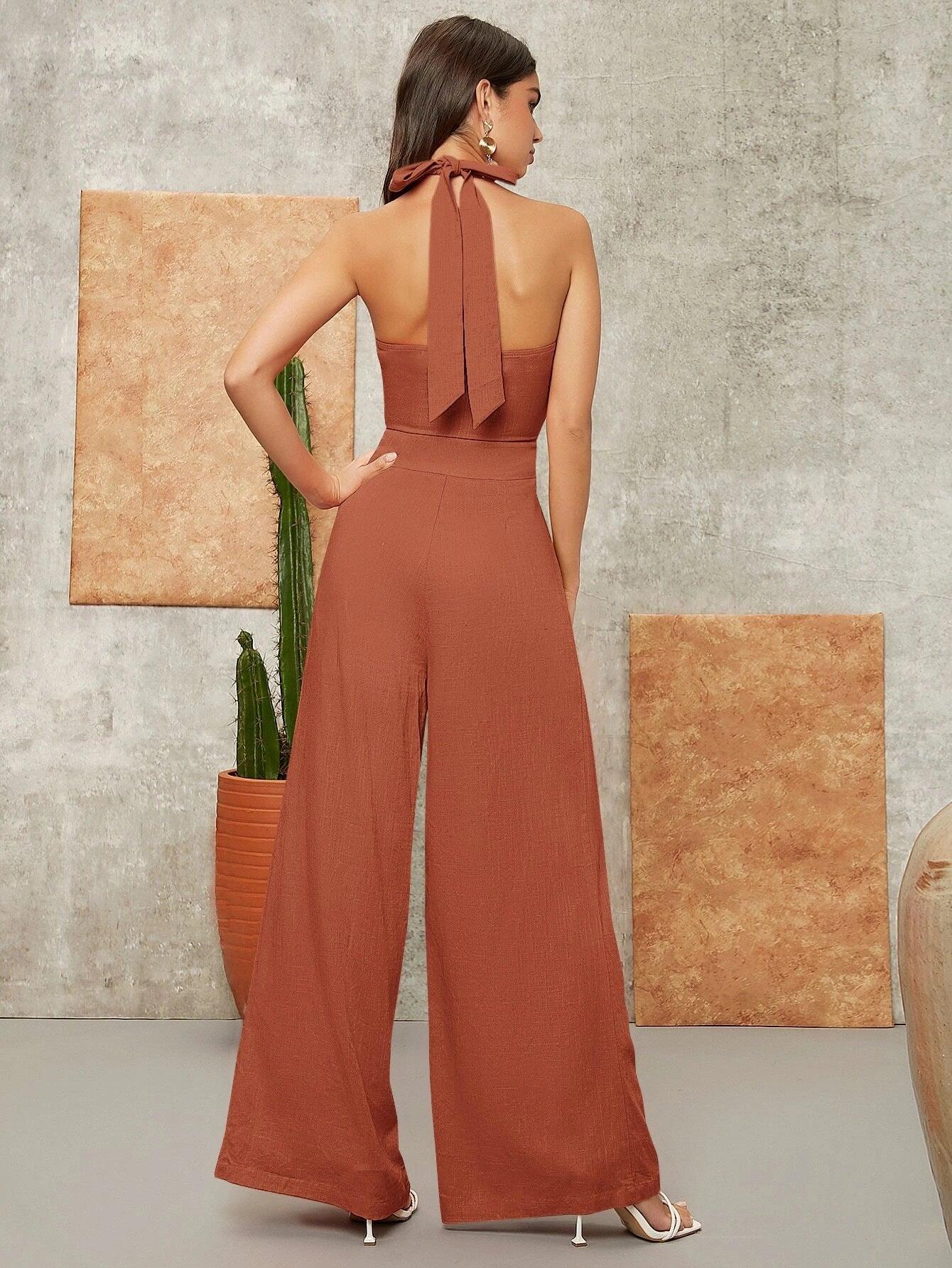 Criss Cross Solid Coloured Jumpsuit-Comfy Jumpsuits