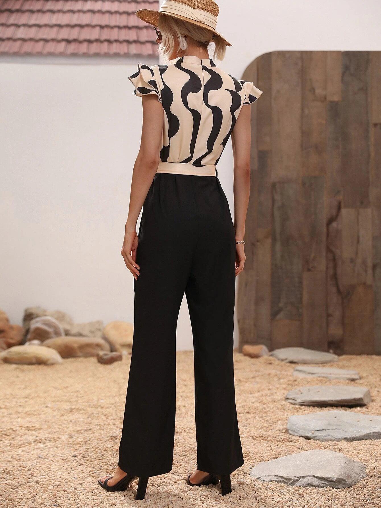 Butterfly Sleeve Belted Jumpsuit-Comfy Jumpsuits