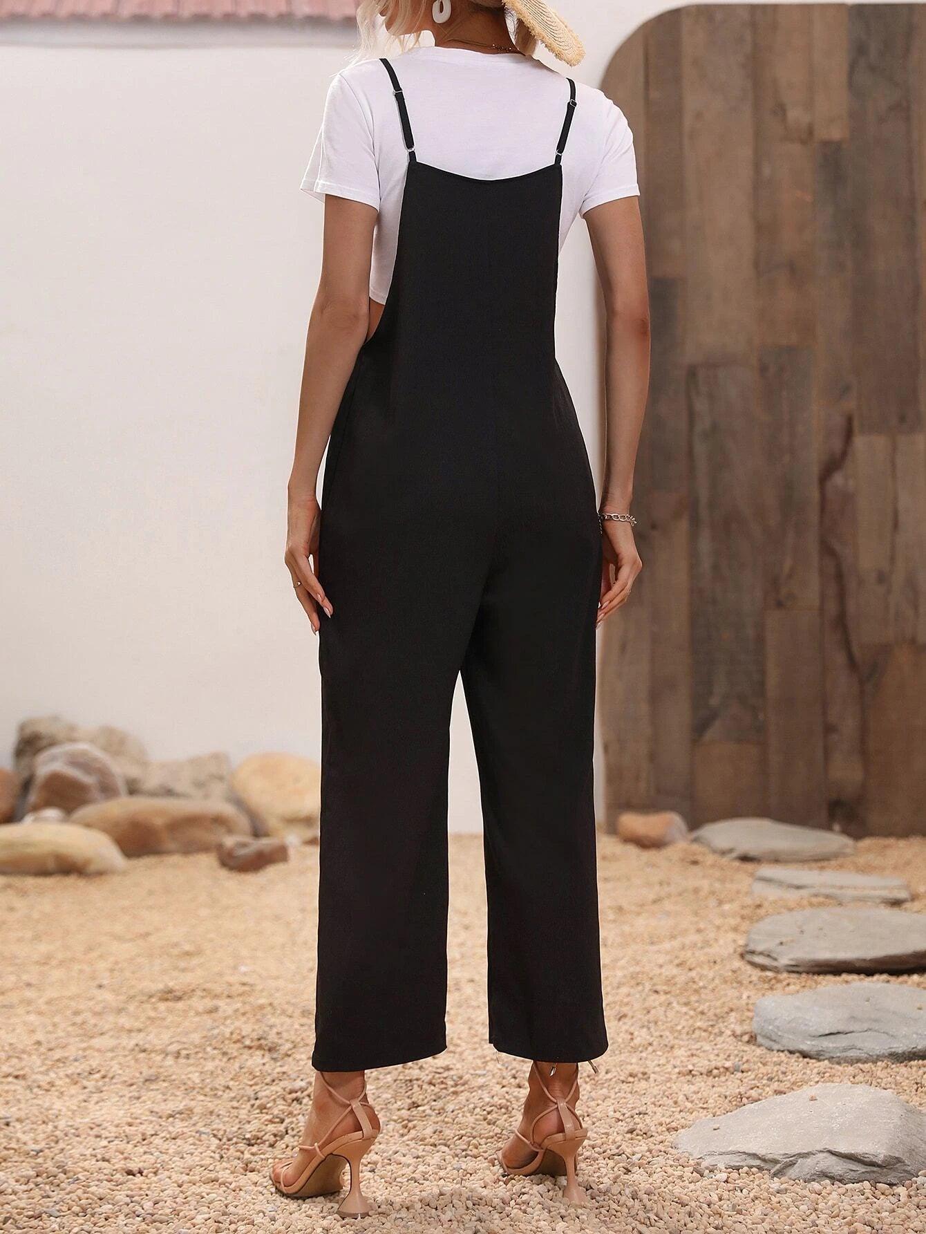Button Front Cami Jumpsuit-Comfy Jumpsuits