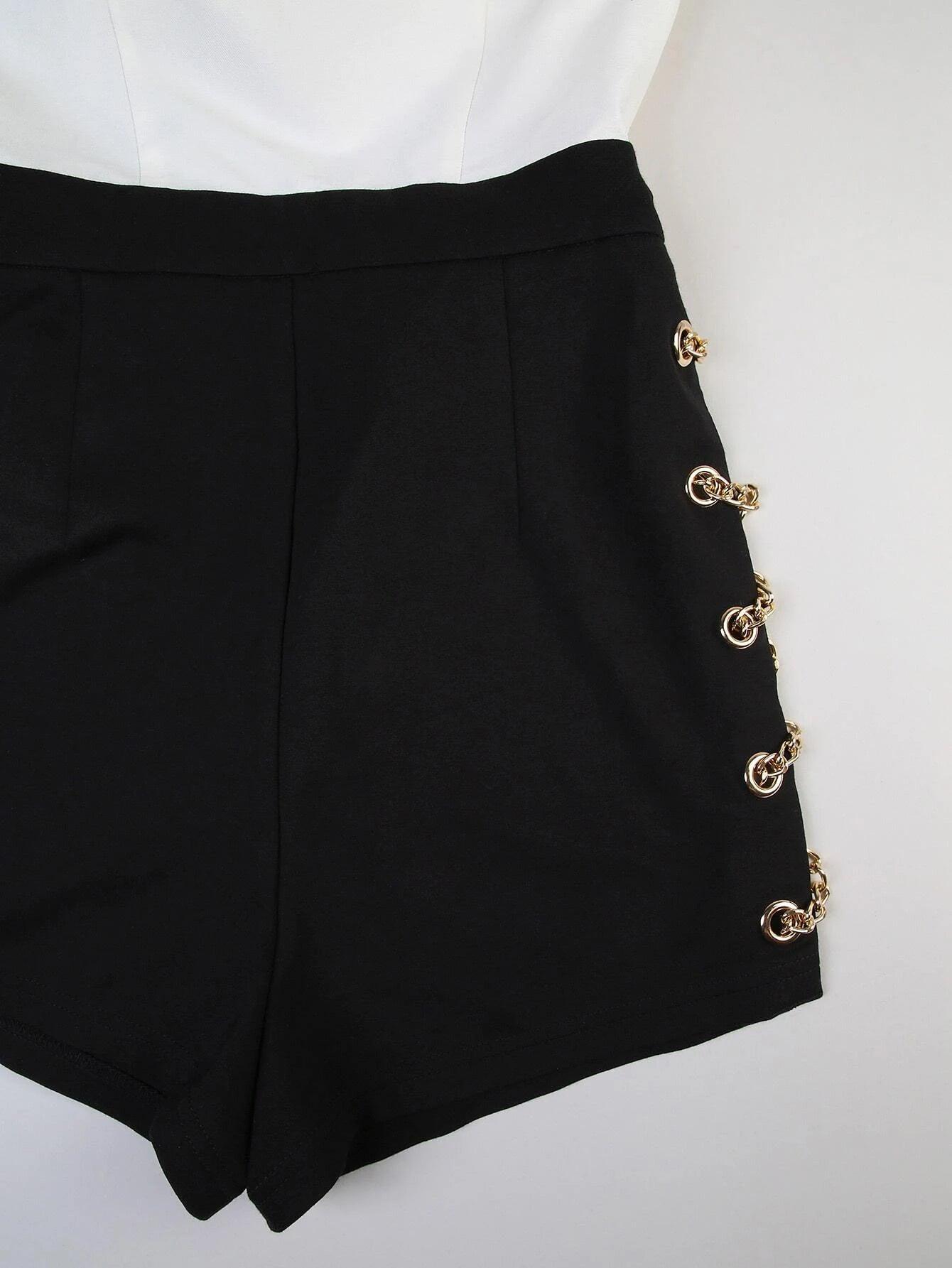 Tie Front Lantern Sleeve Lace Up Chain Detail Romper-Comfy Jumpsuits