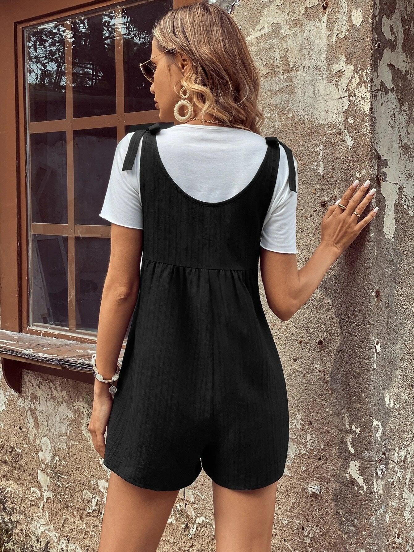 Tie Shoulder Romper Without Tee-Comfy Jumpsuits