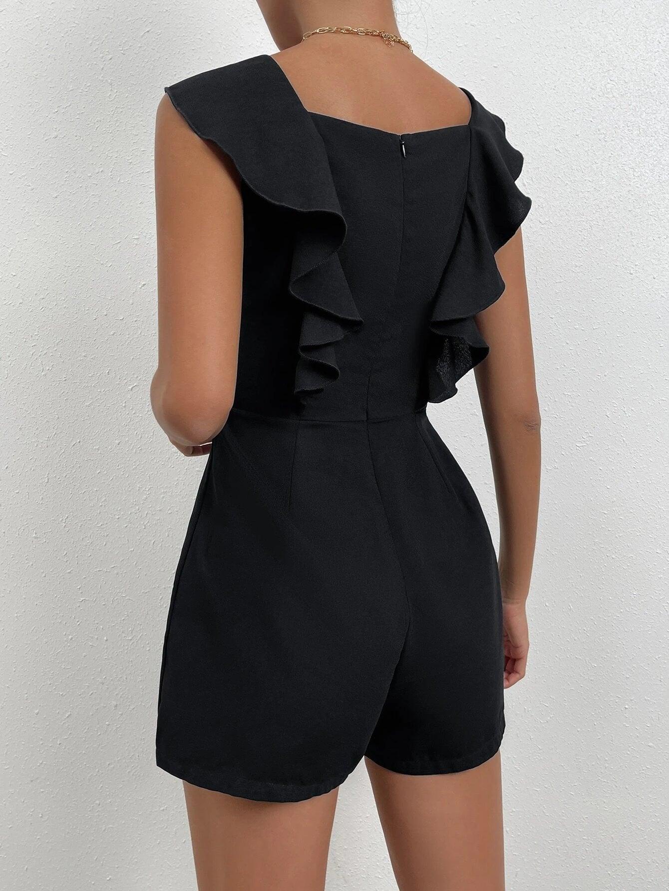 Ruffle Trim Square Neck Romper-Comfy Jumpsuits