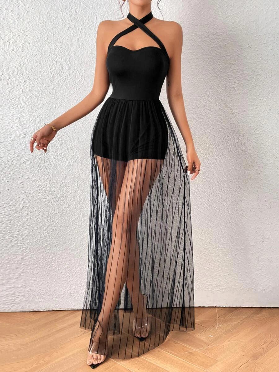 Crisscross Front With Halter Neck Jumpsuit-Comfy Jumpsuits