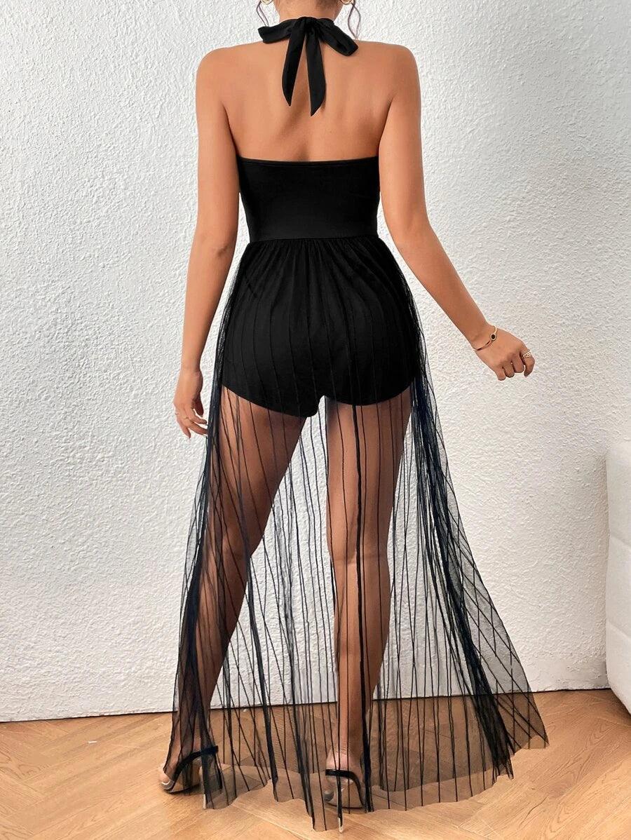Crisscross Front With Halter Neck Jumpsuit-Comfy Jumpsuits