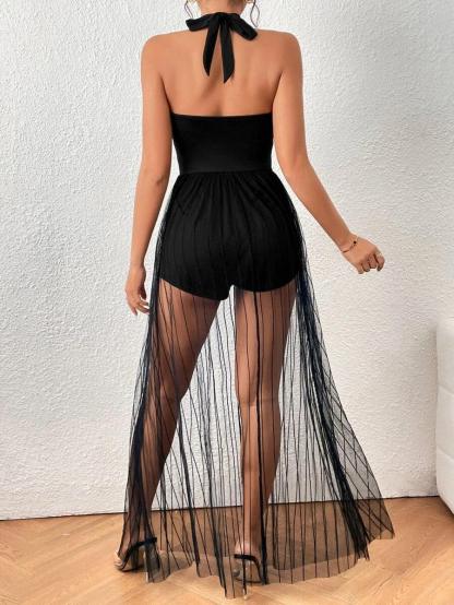 Crisscross Front With Halter Neck Jumpsuit-Comfy Jumpsuits