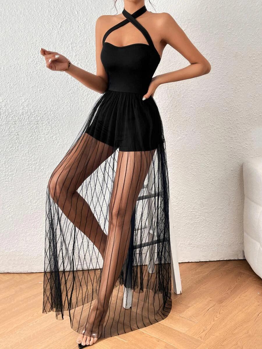 Crisscross Front With Halter Neck Jumpsuit-Comfy Jumpsuits