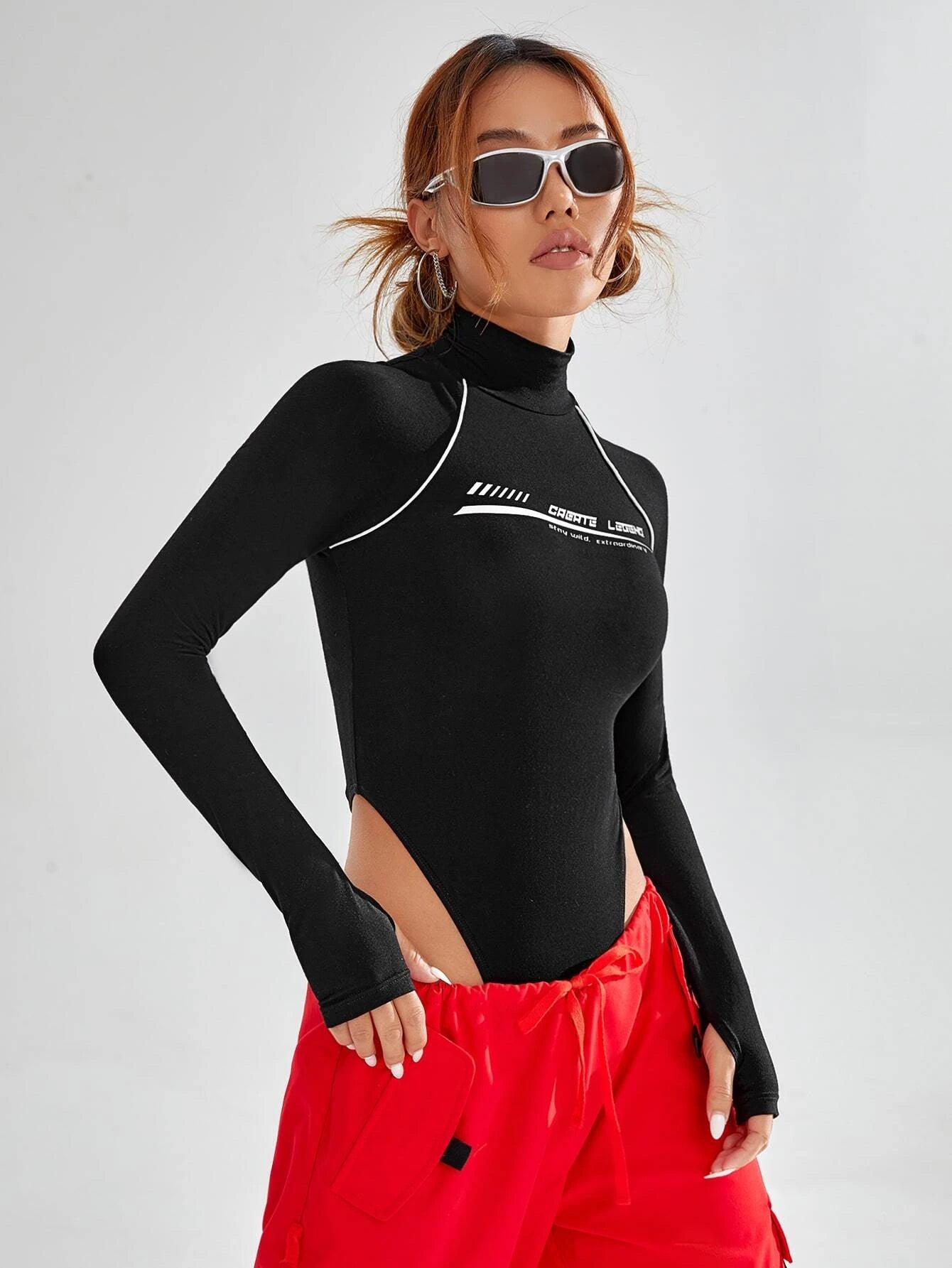 Slogan Graphic Print Bodysuit-Comfy Jumpsuits