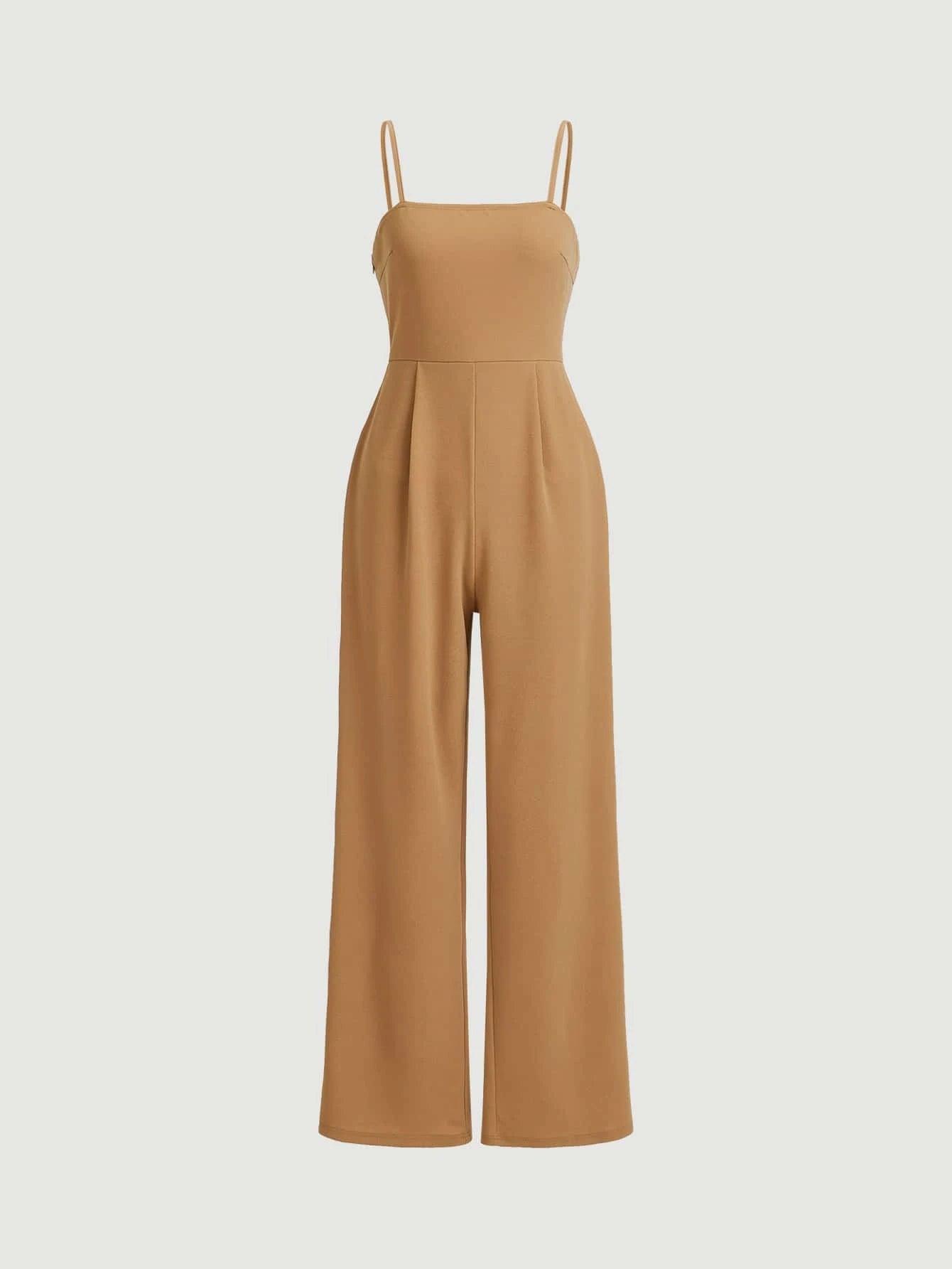 Plicated Detail Cami Jumpsuit-Comfy Jumpsuits