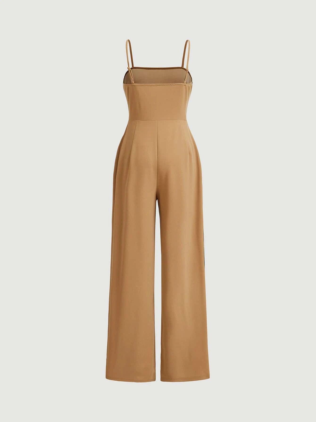 Plicated Detail Cami Jumpsuit-Comfy Jumpsuits