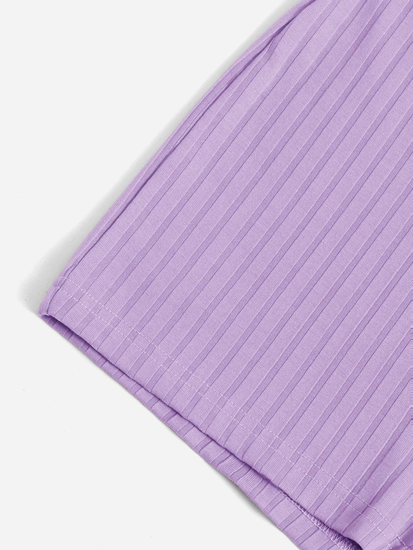 Short Sleeve Neck Rib Knit Romper-Comfy Jumpsuits