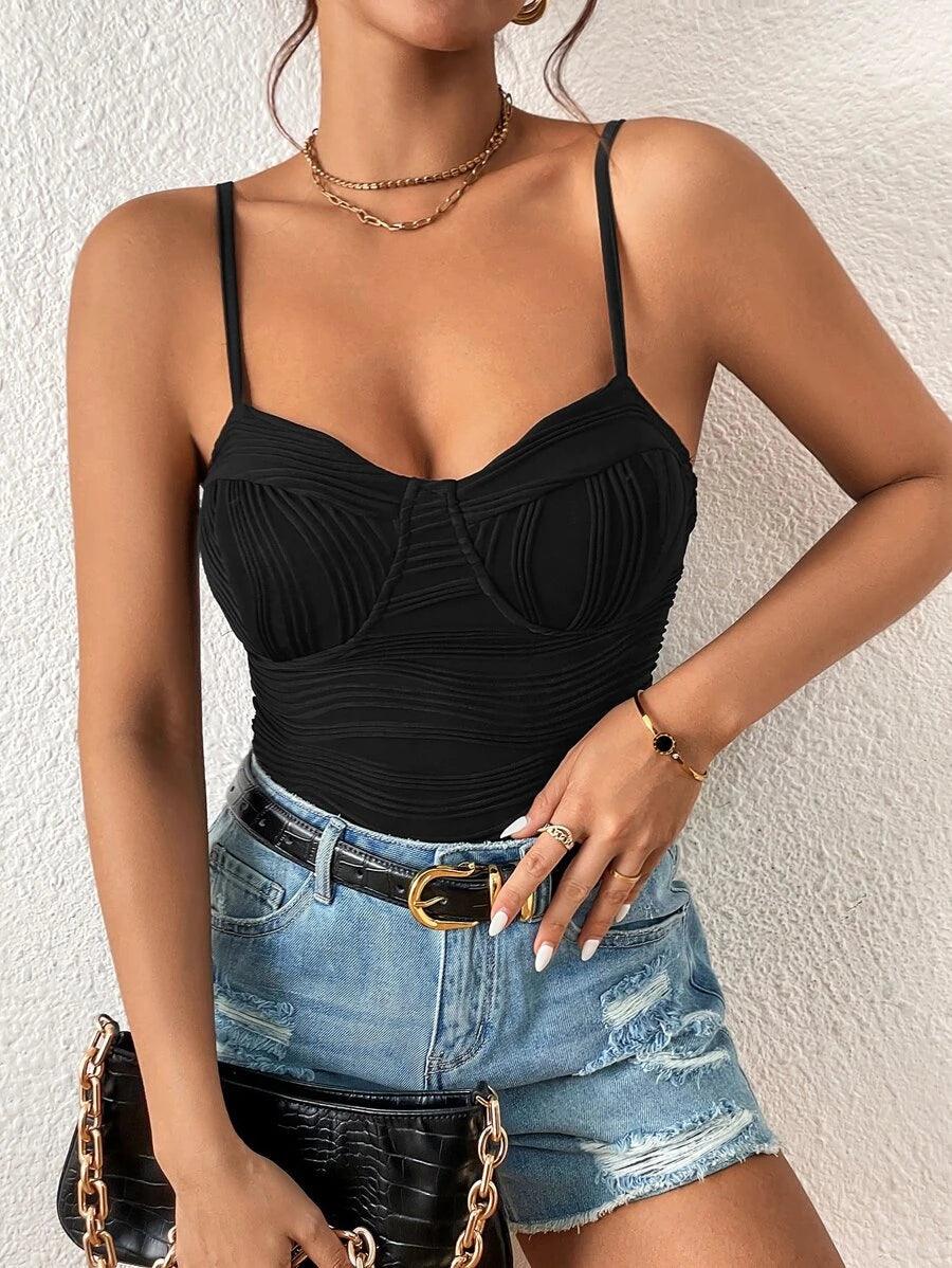 Slim Fit Unity Ruched Cami Bodysuit-Comfy Jumpsuits