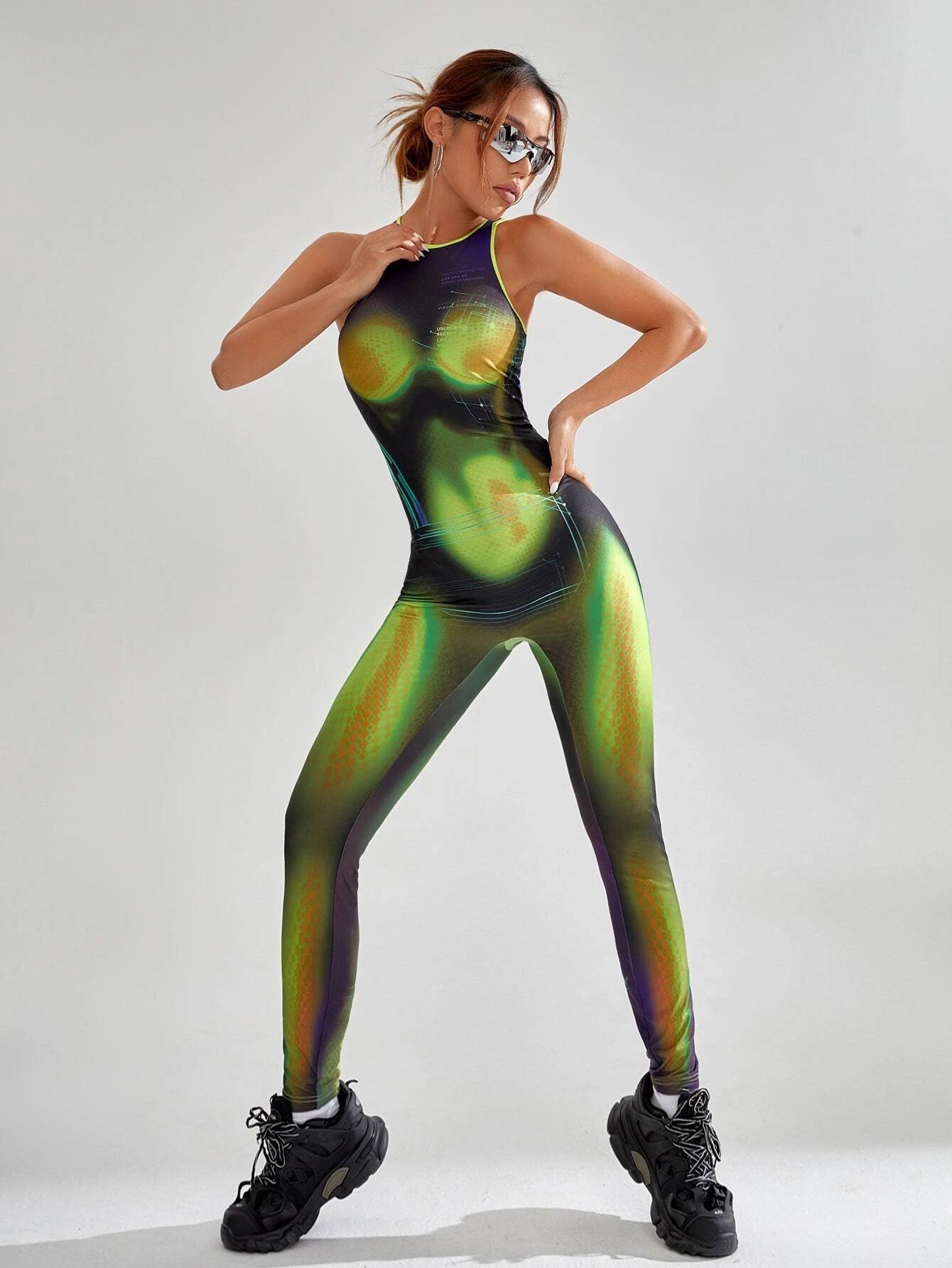 Body Heat Map Print Unitard Jumpsuit-Comfy Jumpsuits