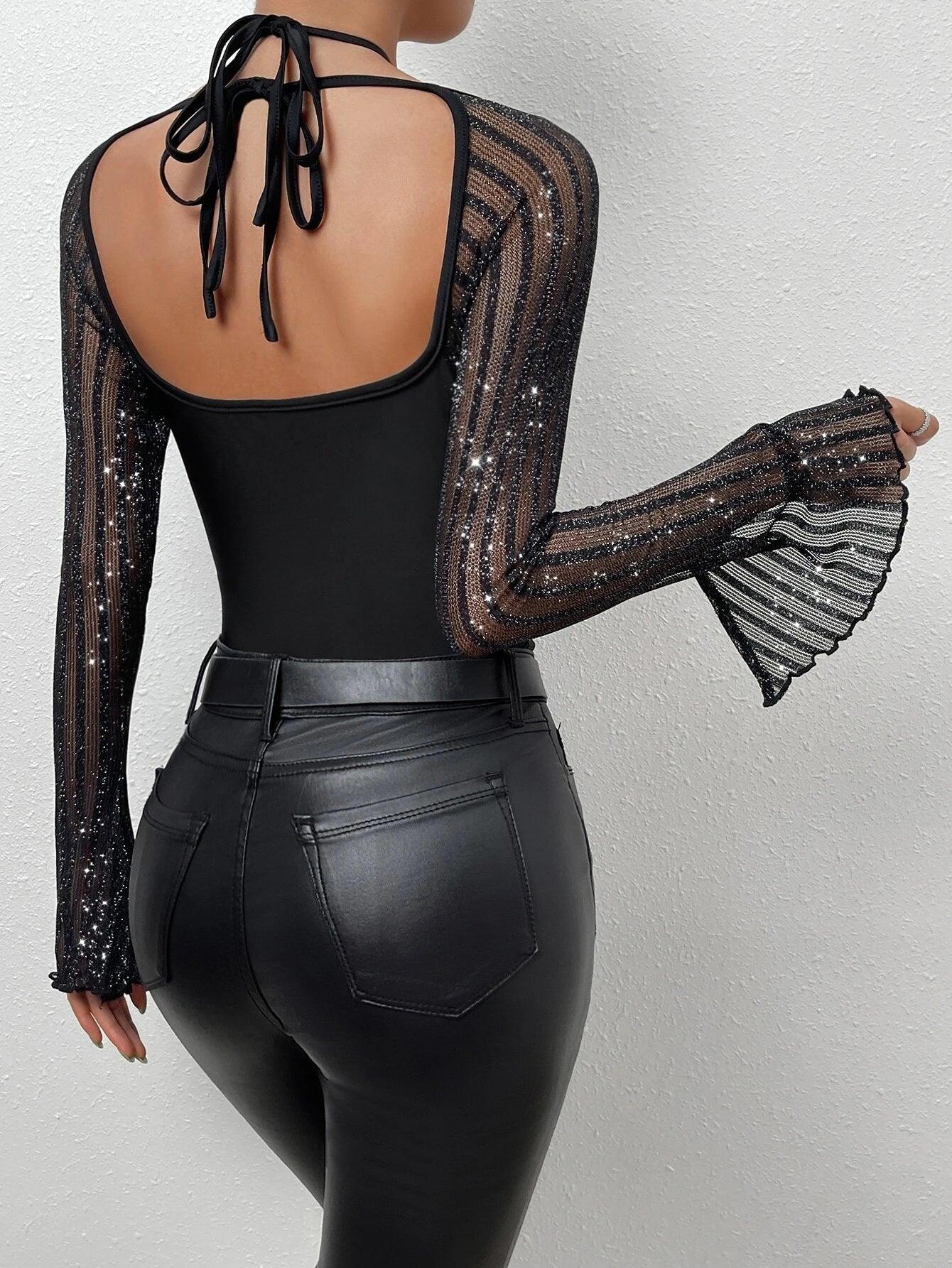 Flounce Sleeved Bodysuit-Comfy Jumpsuits