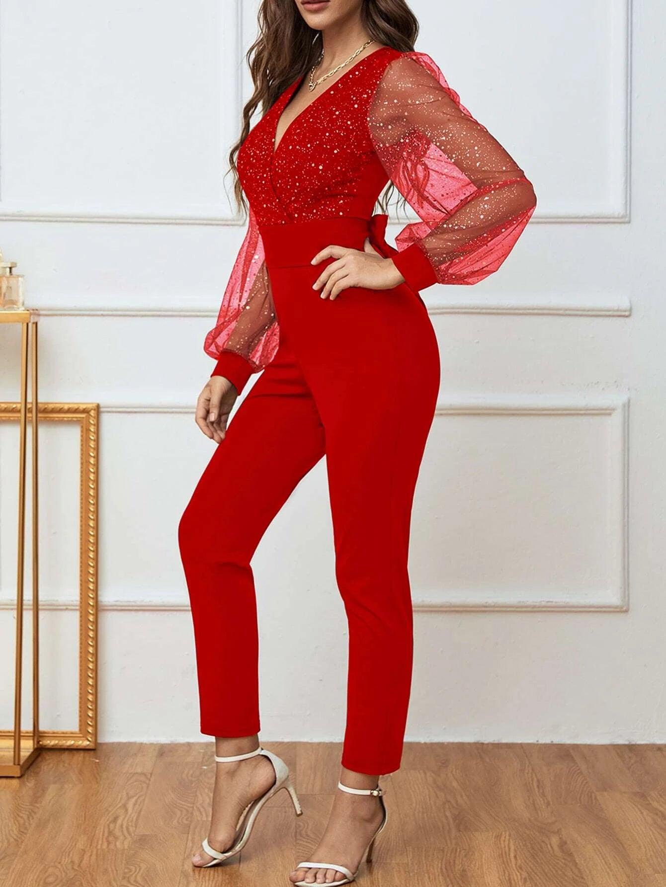 Bishop Sleeve Tie Back Jumpsuit-Comfy Jumpsuits