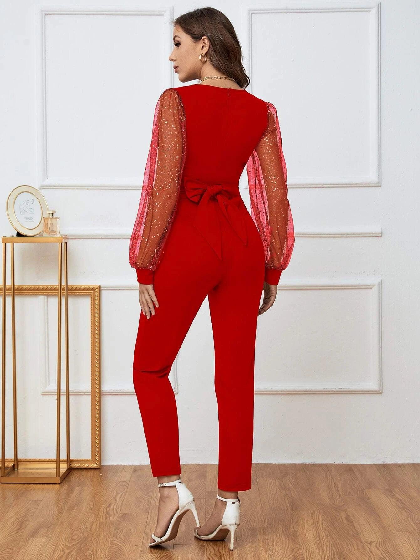 Bishop Sleeve Tie Back Jumpsuit-Comfy Jumpsuits