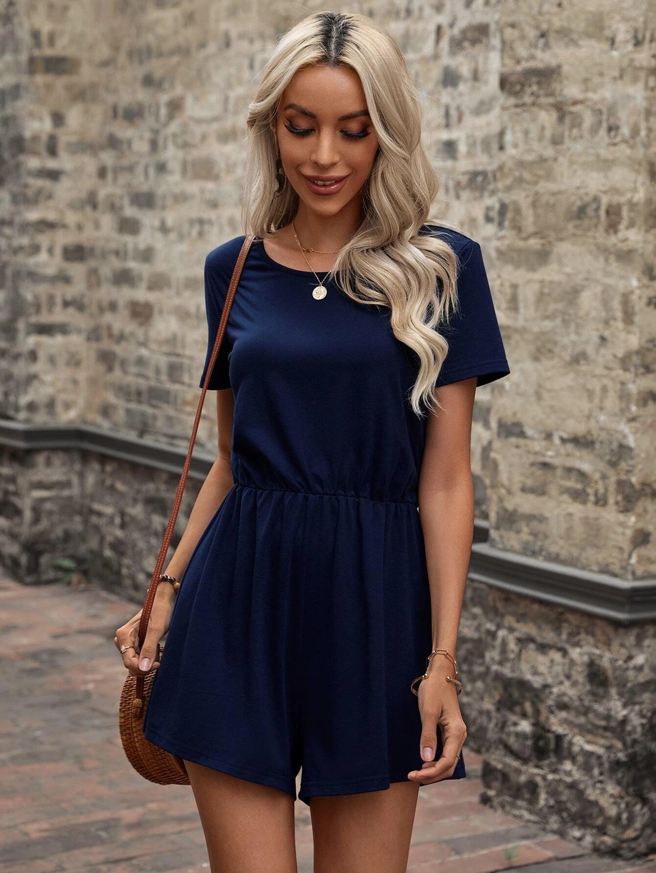 Twist Back Solid Romper-Comfy Jumpsuits