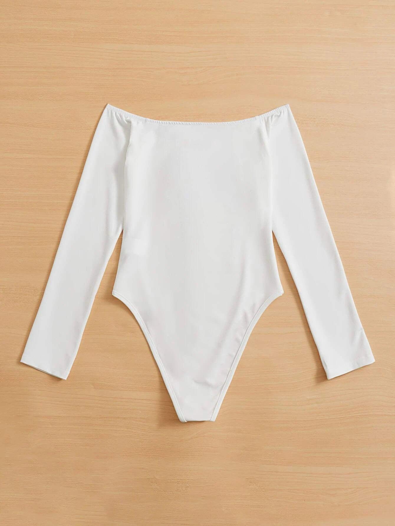 Off Shoulder Solid Bodysuit-Comfy Jumpsuits