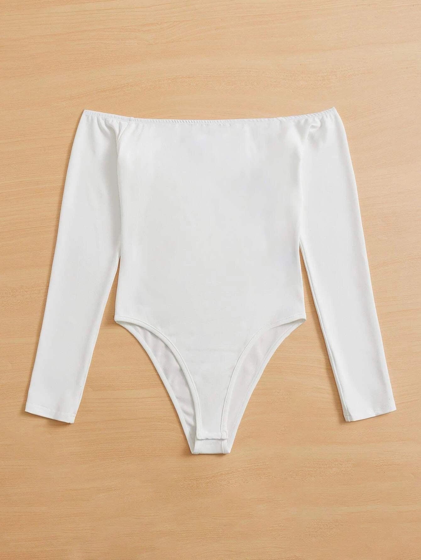 Off Shoulder Solid Bodysuit-Comfy Jumpsuits