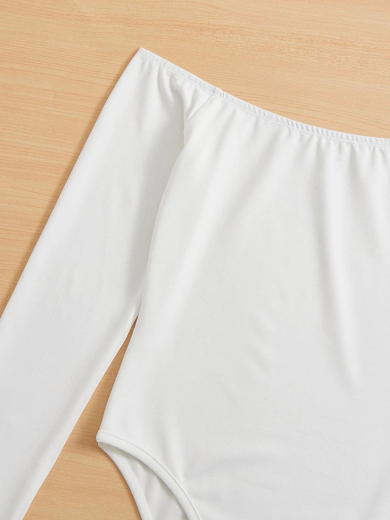 Off Shoulder Solid Bodysuit-Comfy Jumpsuits