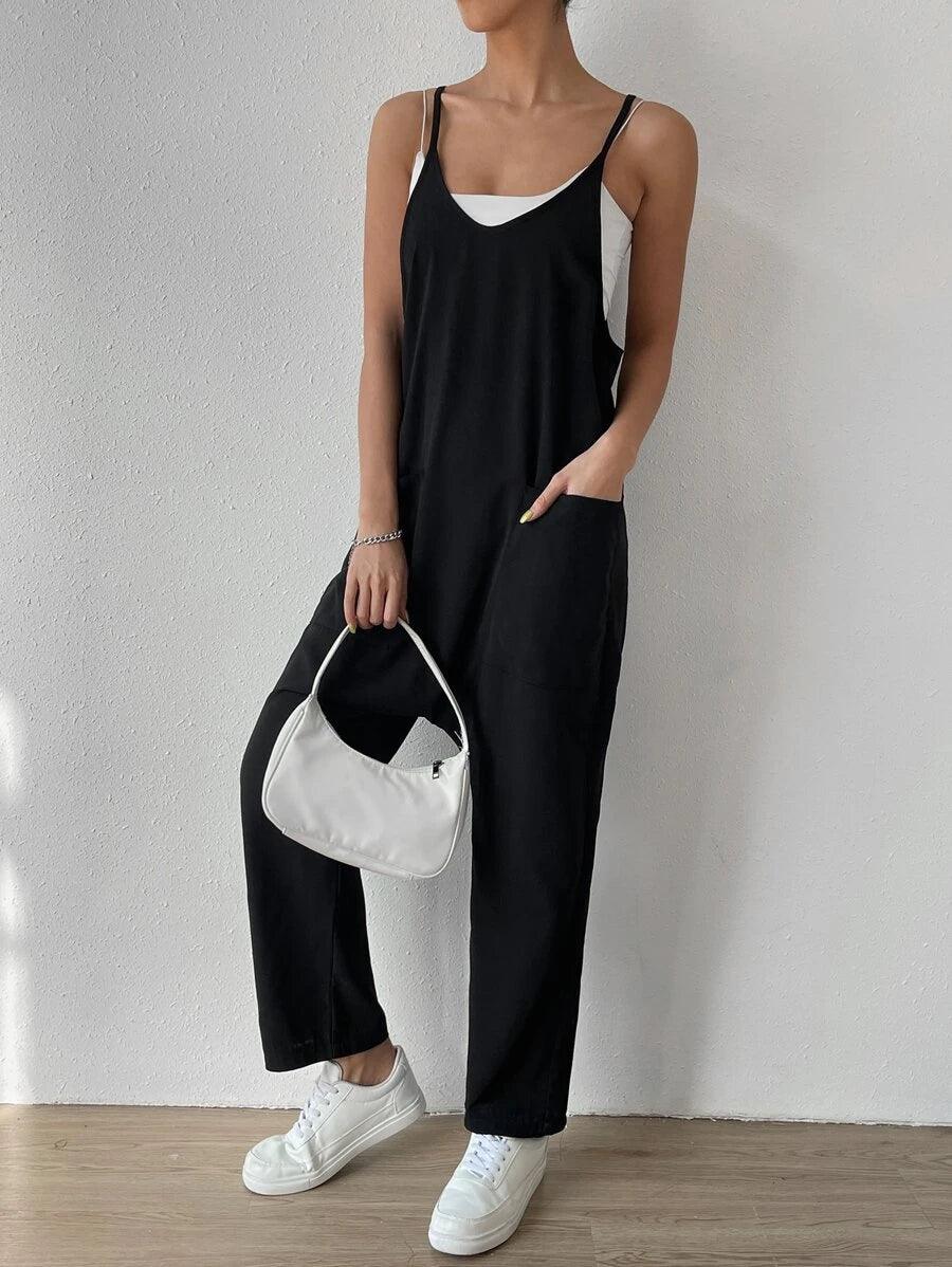 Dual Pocket Cami Jumpsuit Without Cami Top-Comfy Jumpsuits