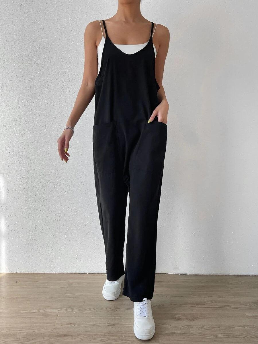 Dual Pocket Cami Jumpsuit Without Cami Top-Comfy Jumpsuits