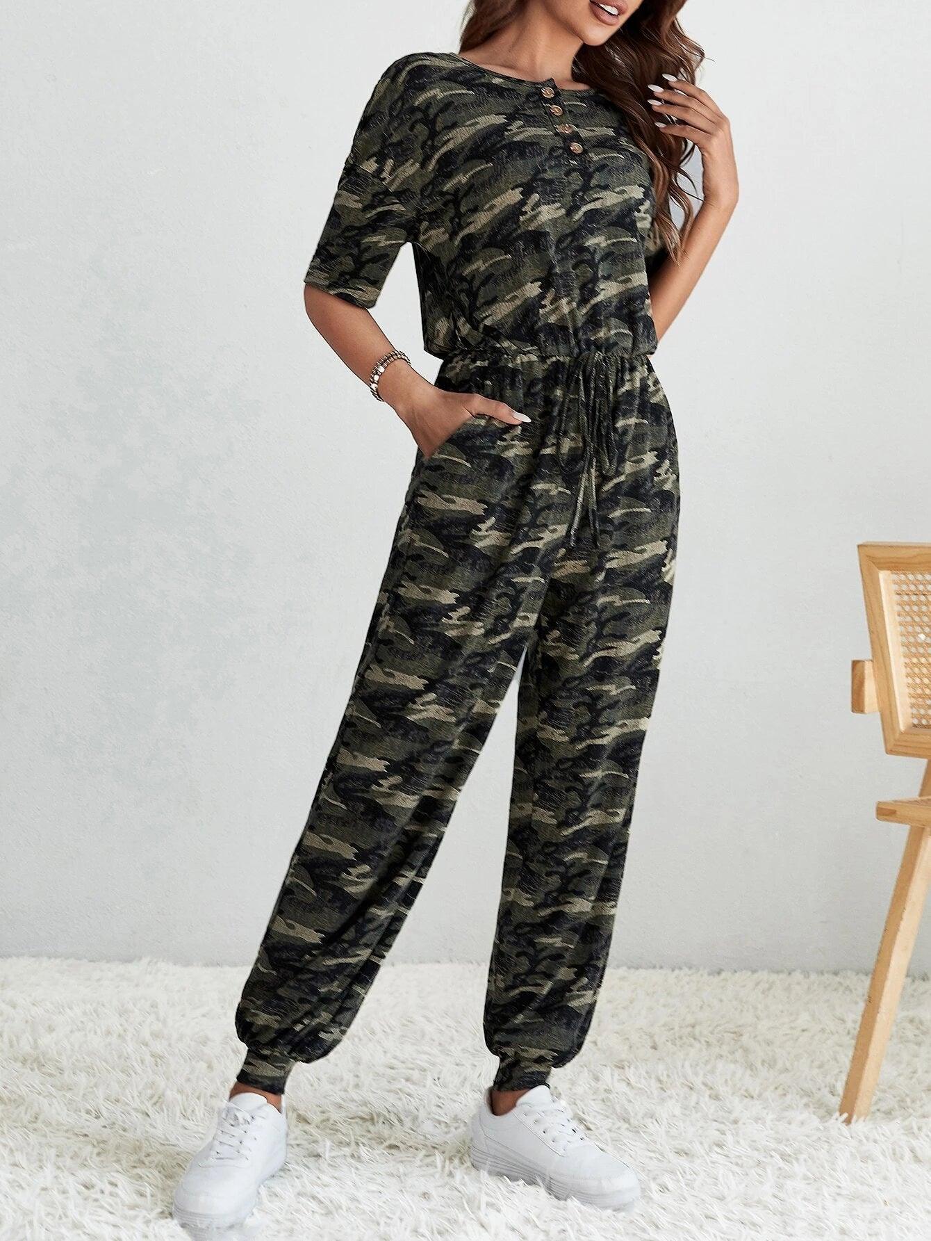 Long Sleeve Slant Pocket Jumpsuit-Comfy Jumpsuits