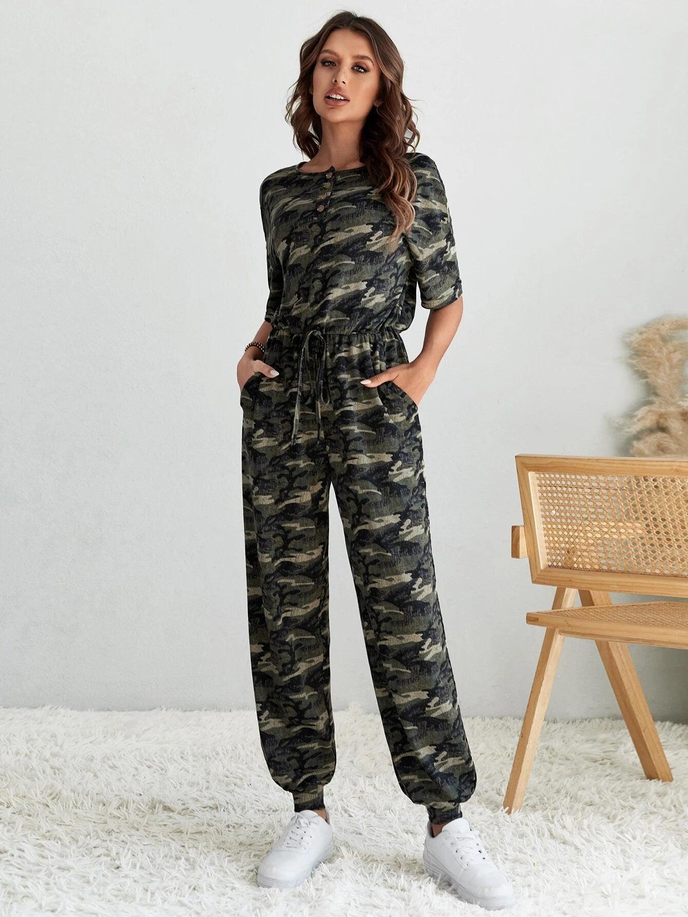 Long Sleeve Slant Pocket Jumpsuit-Comfy Jumpsuits