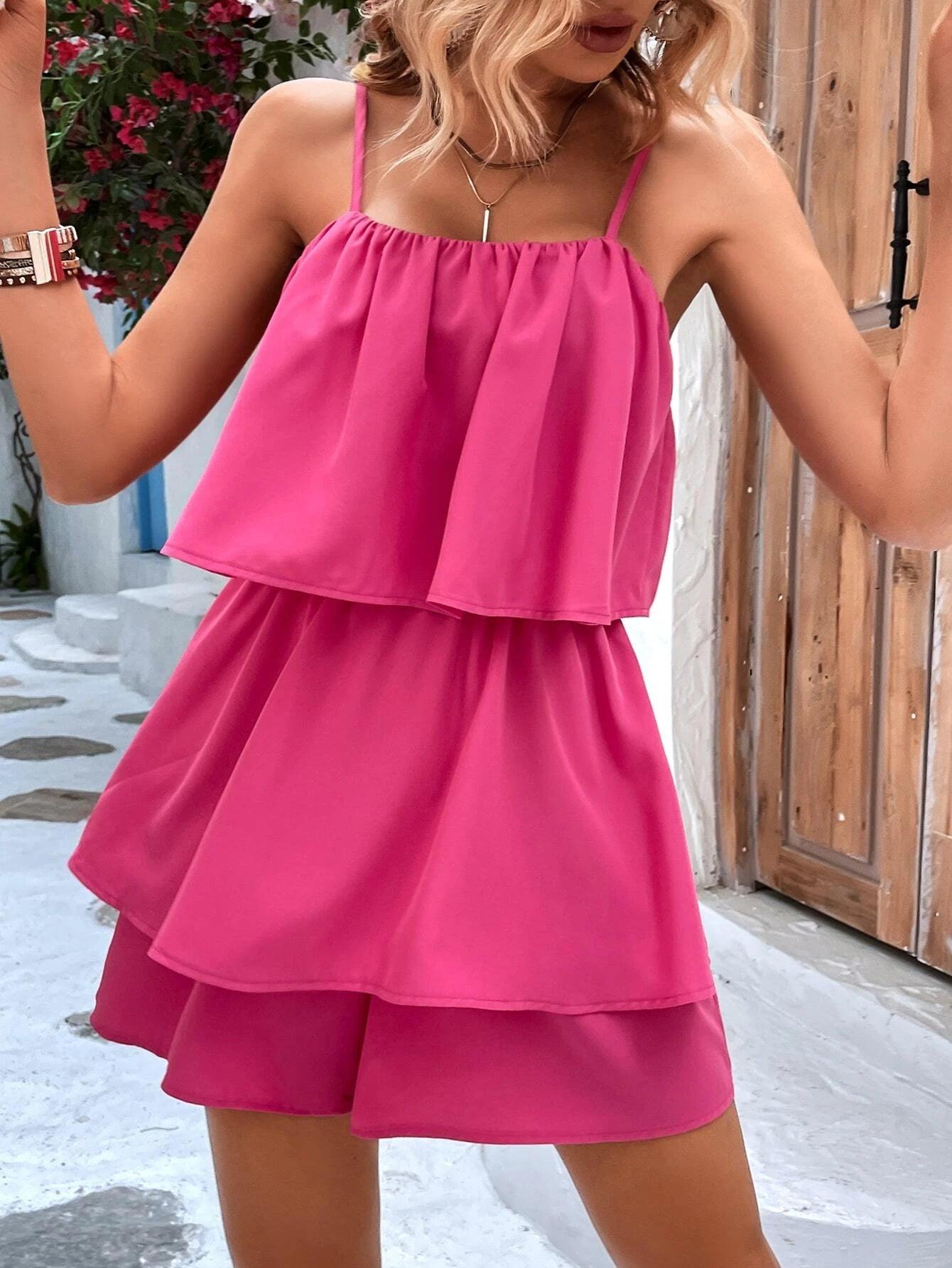 Ruffle Trim Sleeveless Cami Romper-Comfy Jumpsuits