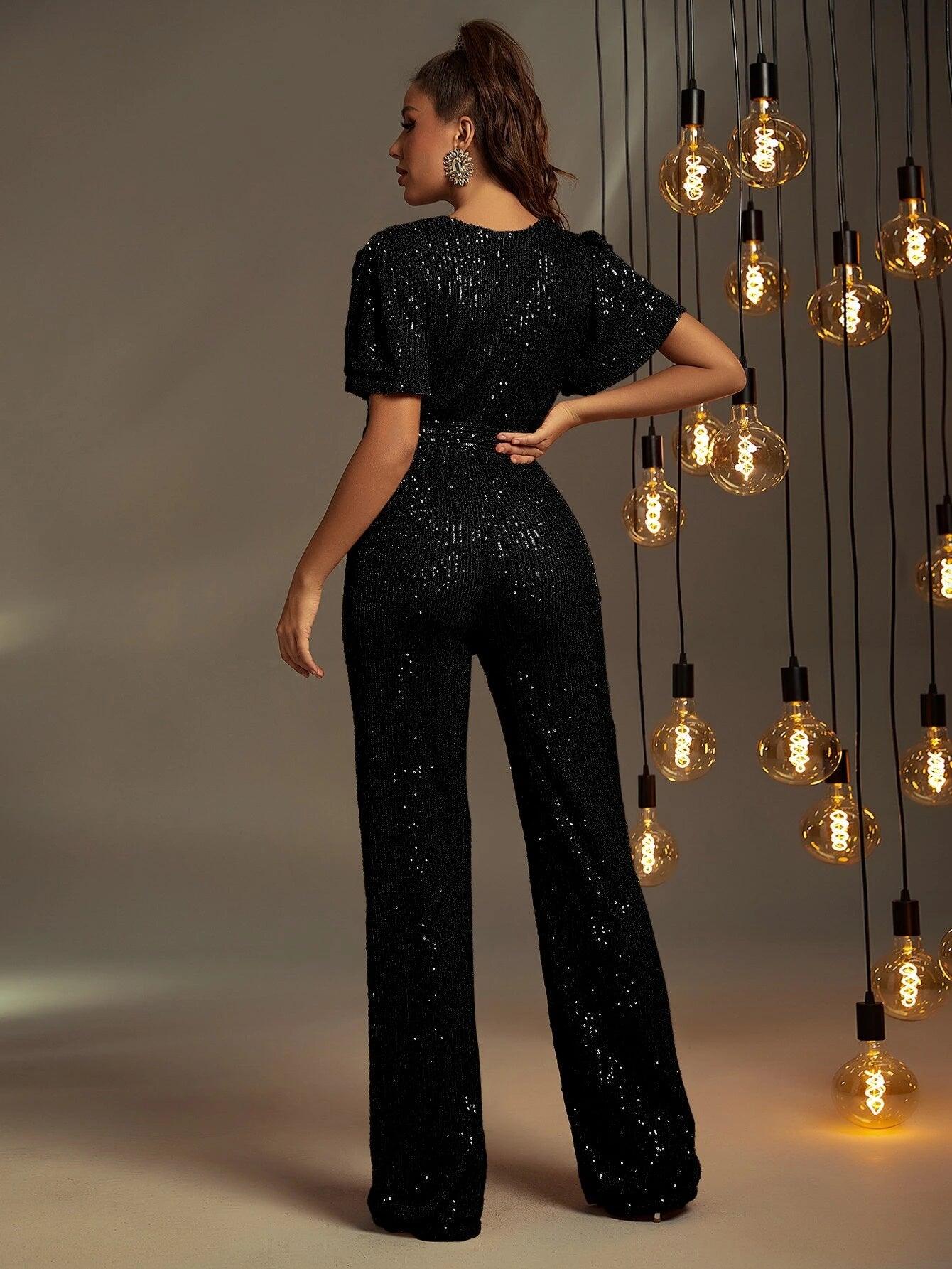 Butterfly Sleeve Belted Jumpsuit-Comfy Jumpsuits