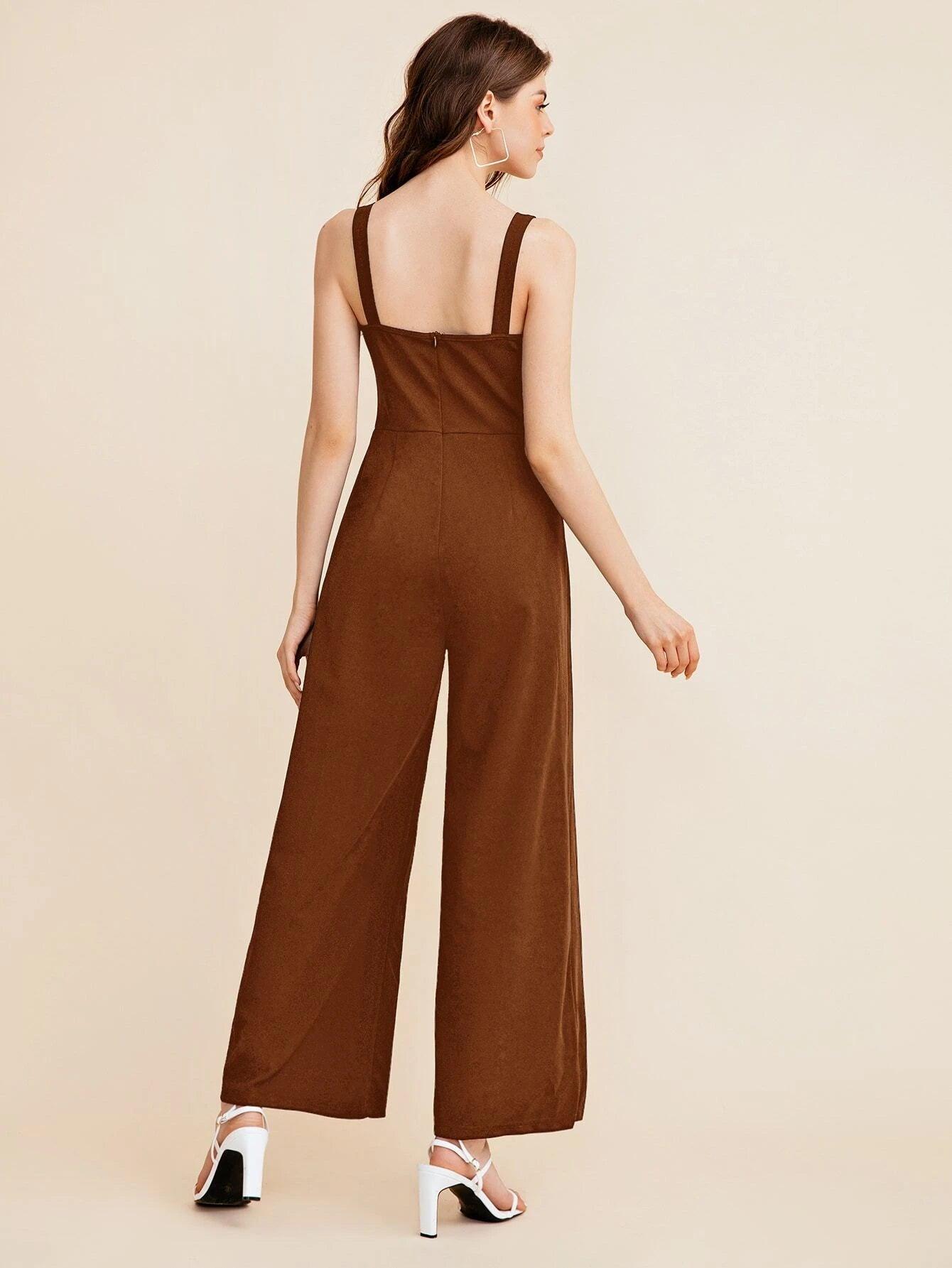 Notch Neck Solid Slip Jumpsuit-Comfy Jumpsuits