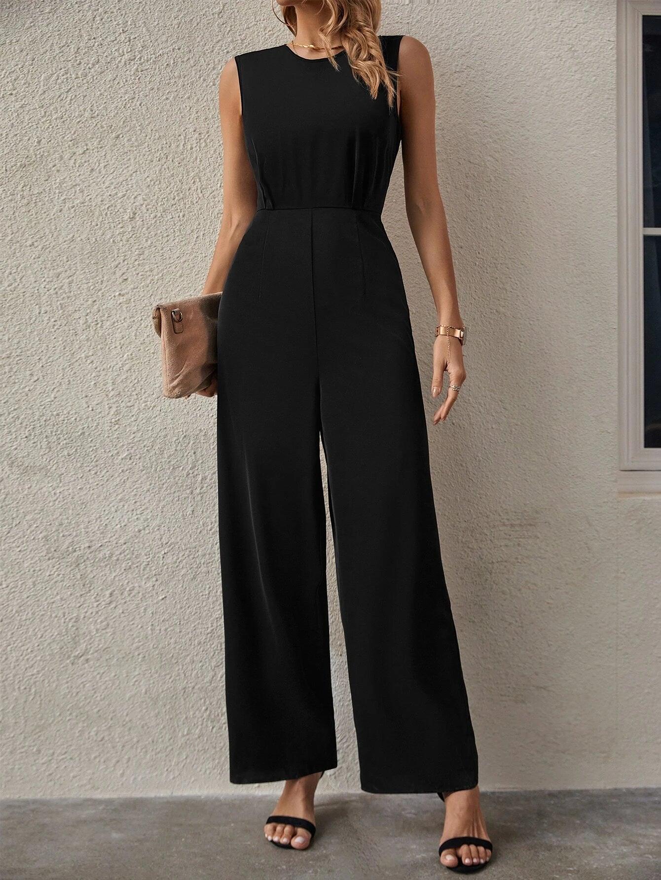Sleeveless Trim Wide Leg Jumpsuit-Comfy Jumpsuits