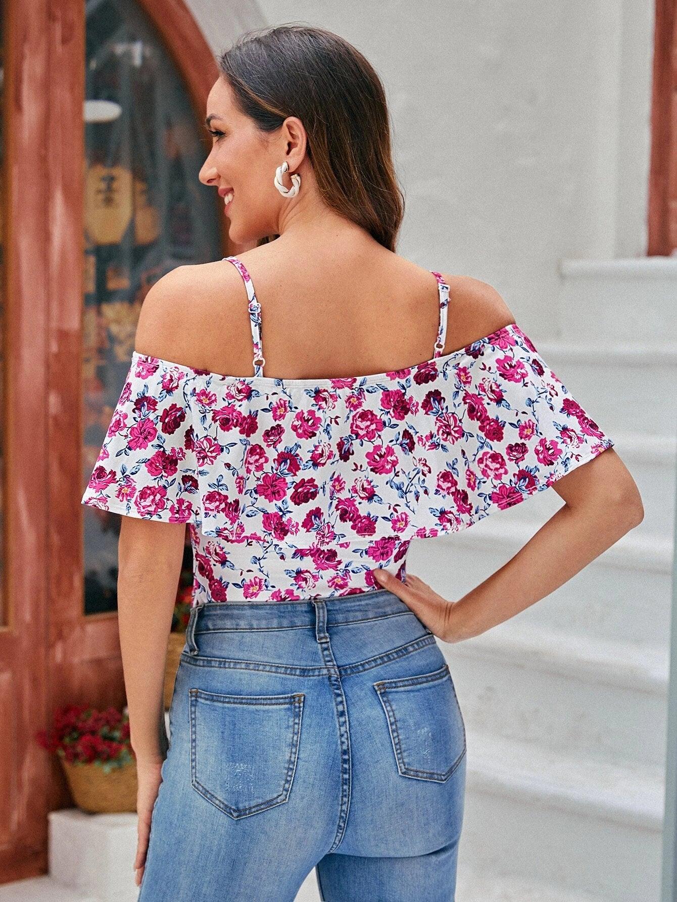 Shoulder Ruffle Trim Bodysuit-Comfy Jumpsuits