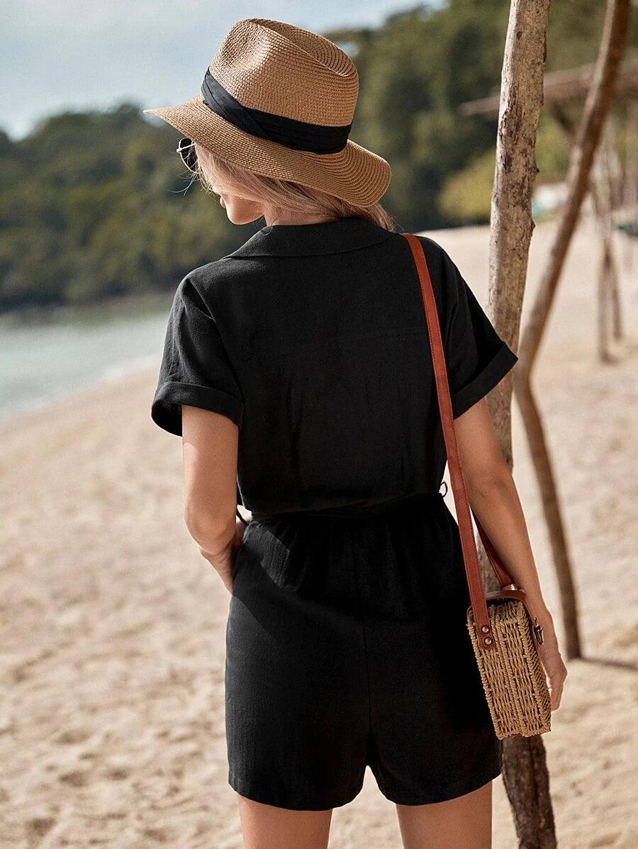 Shirt Style Fashionable Romper-Comfy Jumpsuits