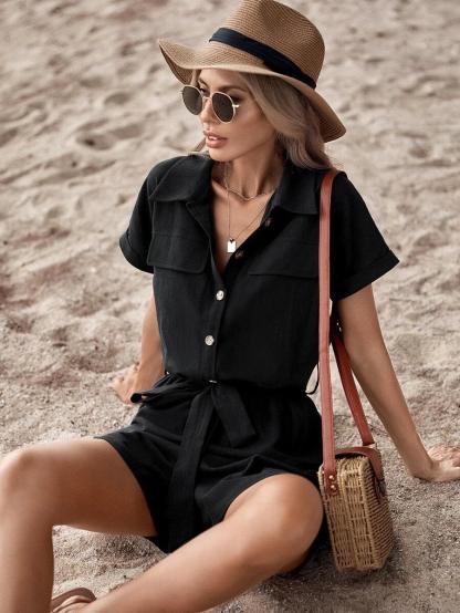 Shirt Style Fashionable Romper-Comfy Jumpsuits