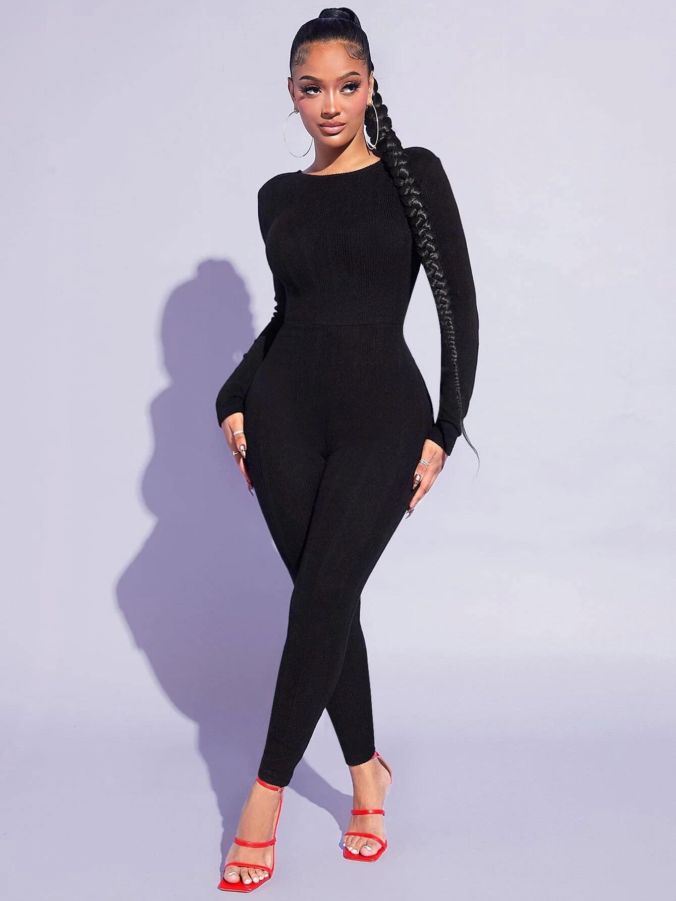 Solid Colored Backless Unitard Jumpsuit-Comfy Jumpsuits