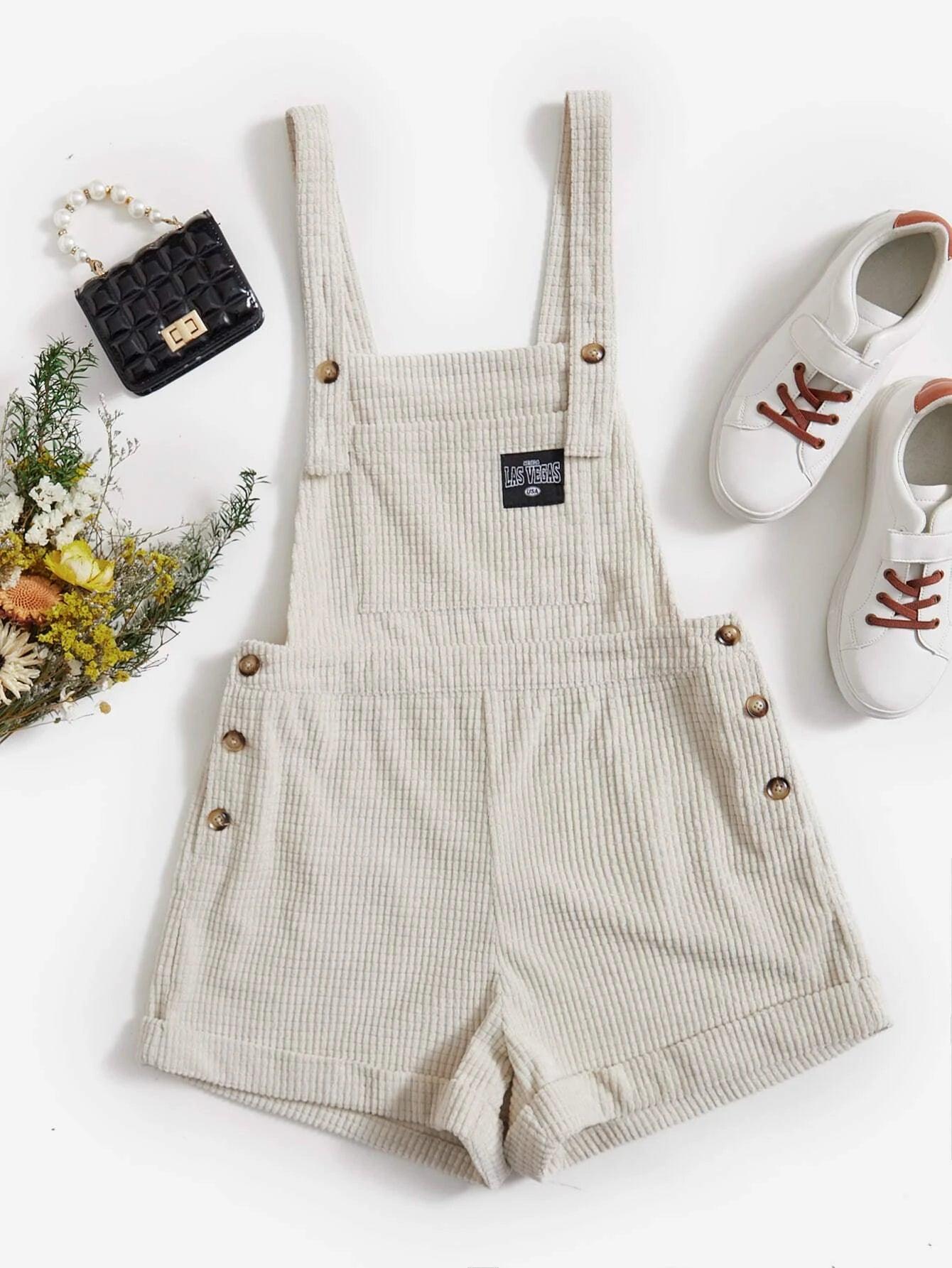Patch Detail Overall Romper Without Tee-Comfy Jumpsuits
