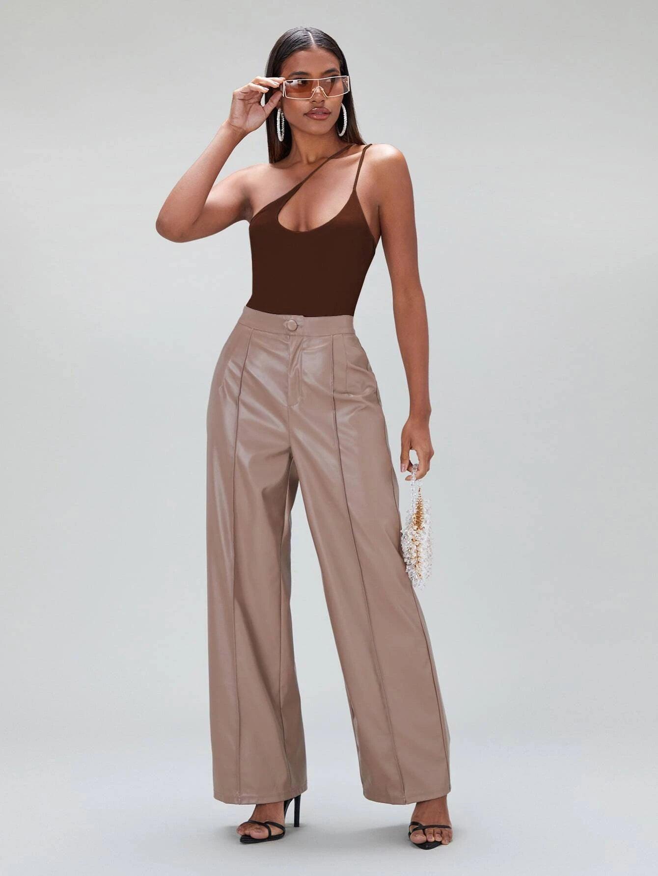 Solid Coloured One Shoulder Bodysuit-Comfy Jumpsuits